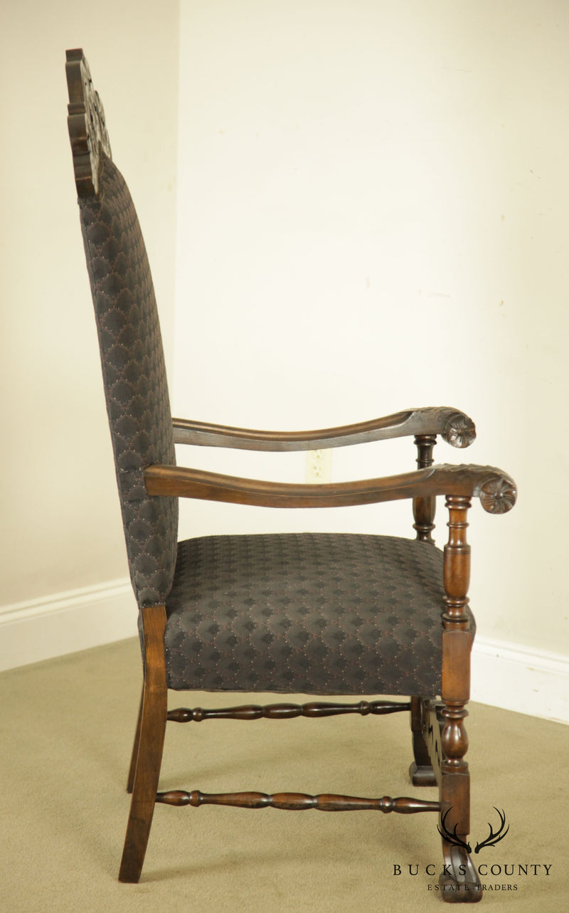 Antique Early 20th Century Renaissance Style Carved Walnut Throne Chair
