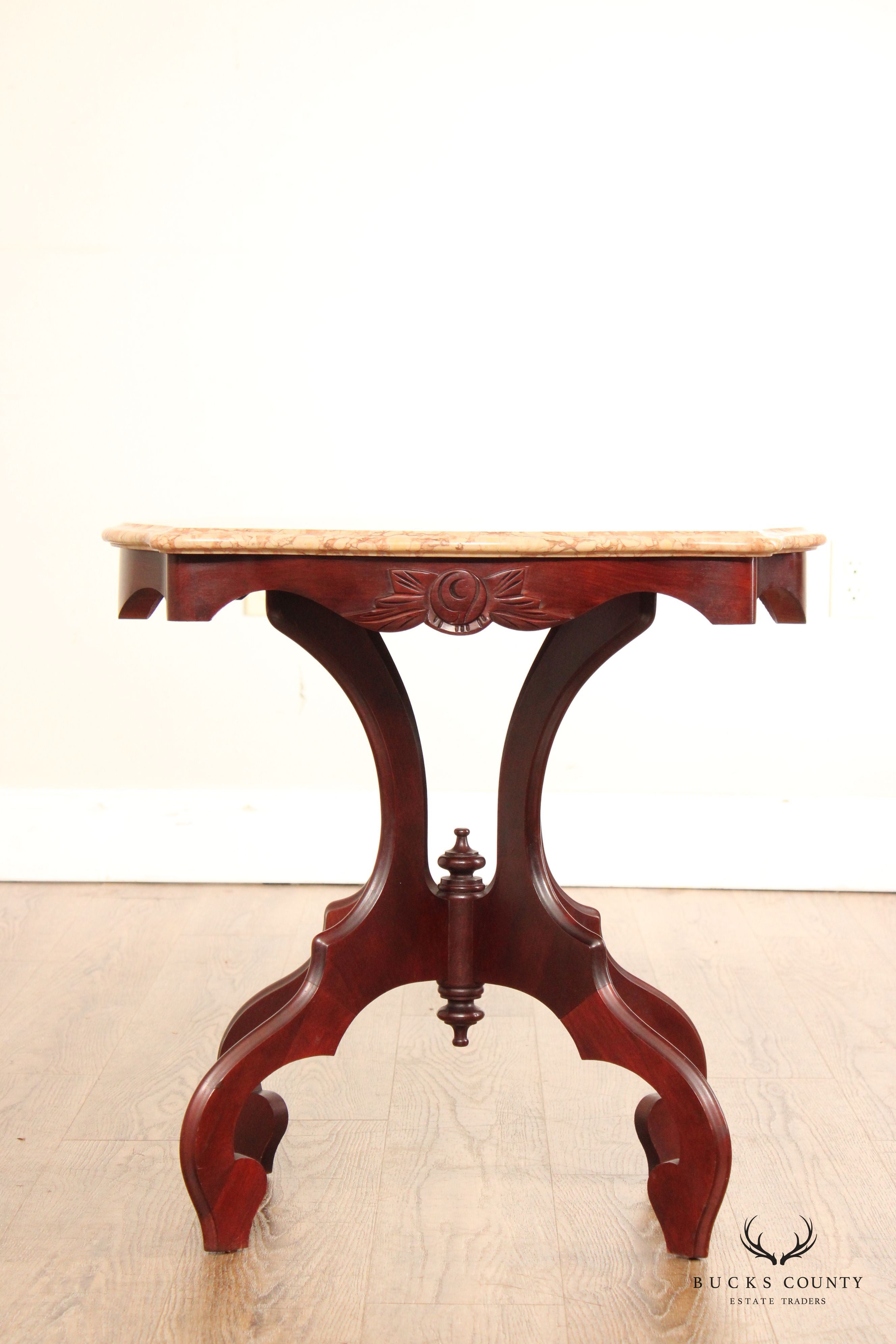 Victorian Style Italian Marble Top Carved Mahogany Side Table