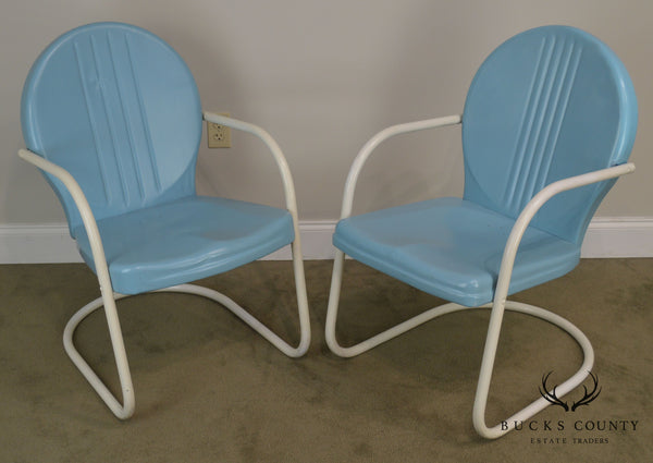 Art Deco Style 1940's Vintage Pair Metal Patio Lawn Chairs