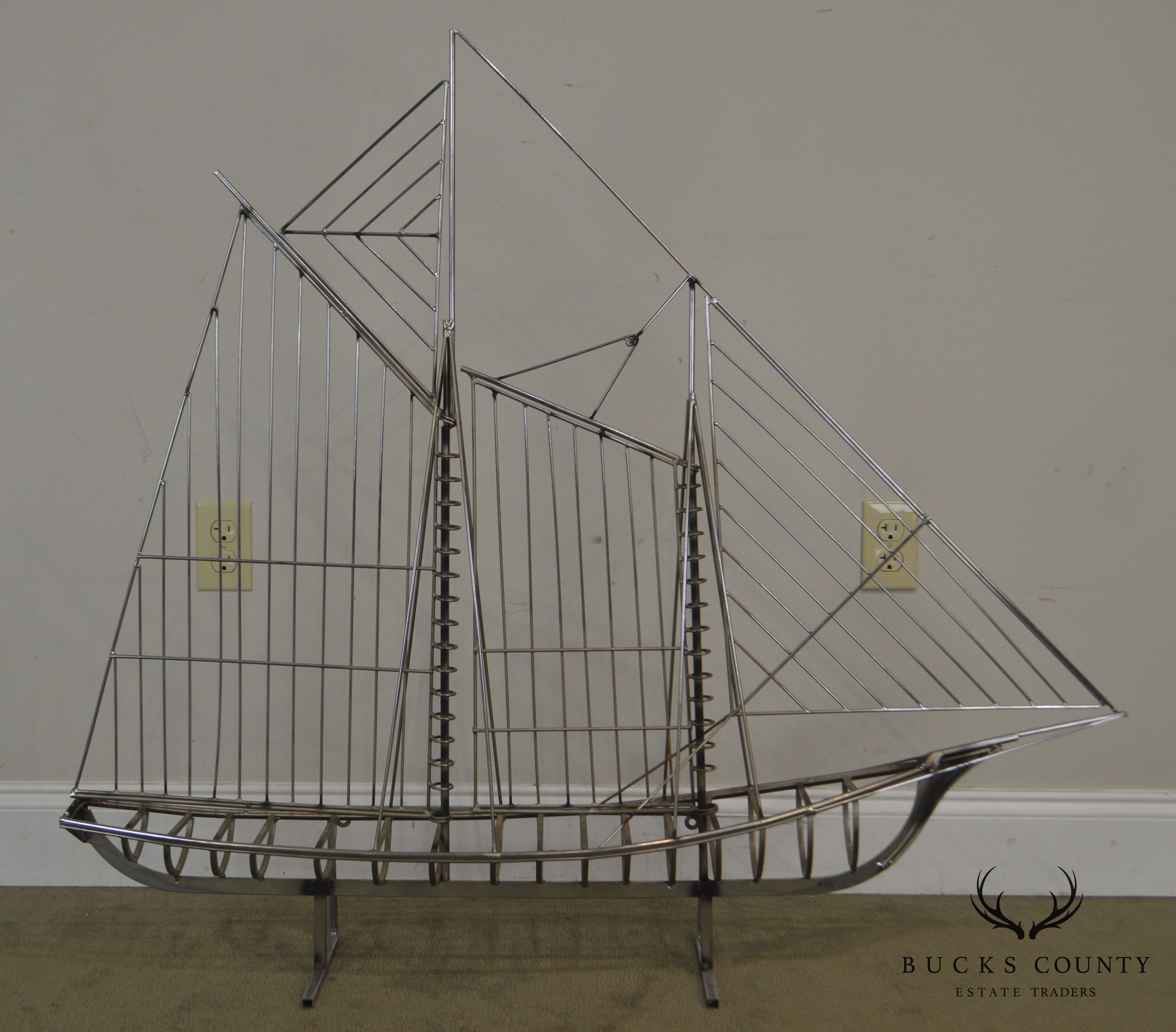 Curtis Jere Large Metal Sailboat Ship Sculpture