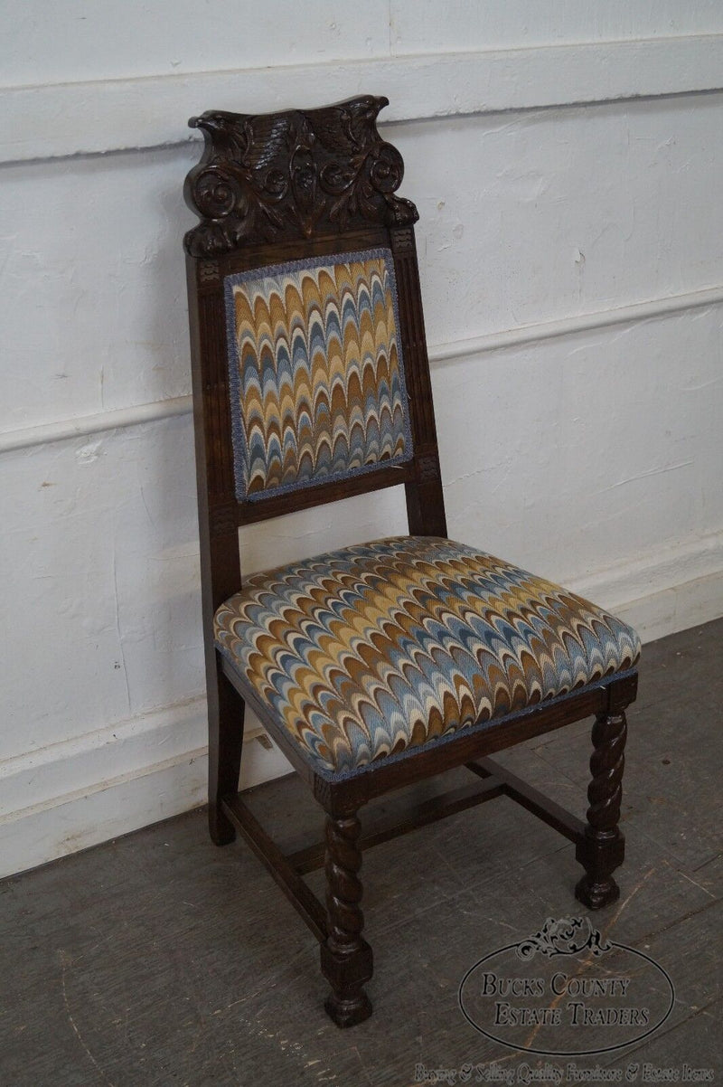 Antique 19th Century Carved Eagle Barley Twist Pair of Side Chairs (A)
