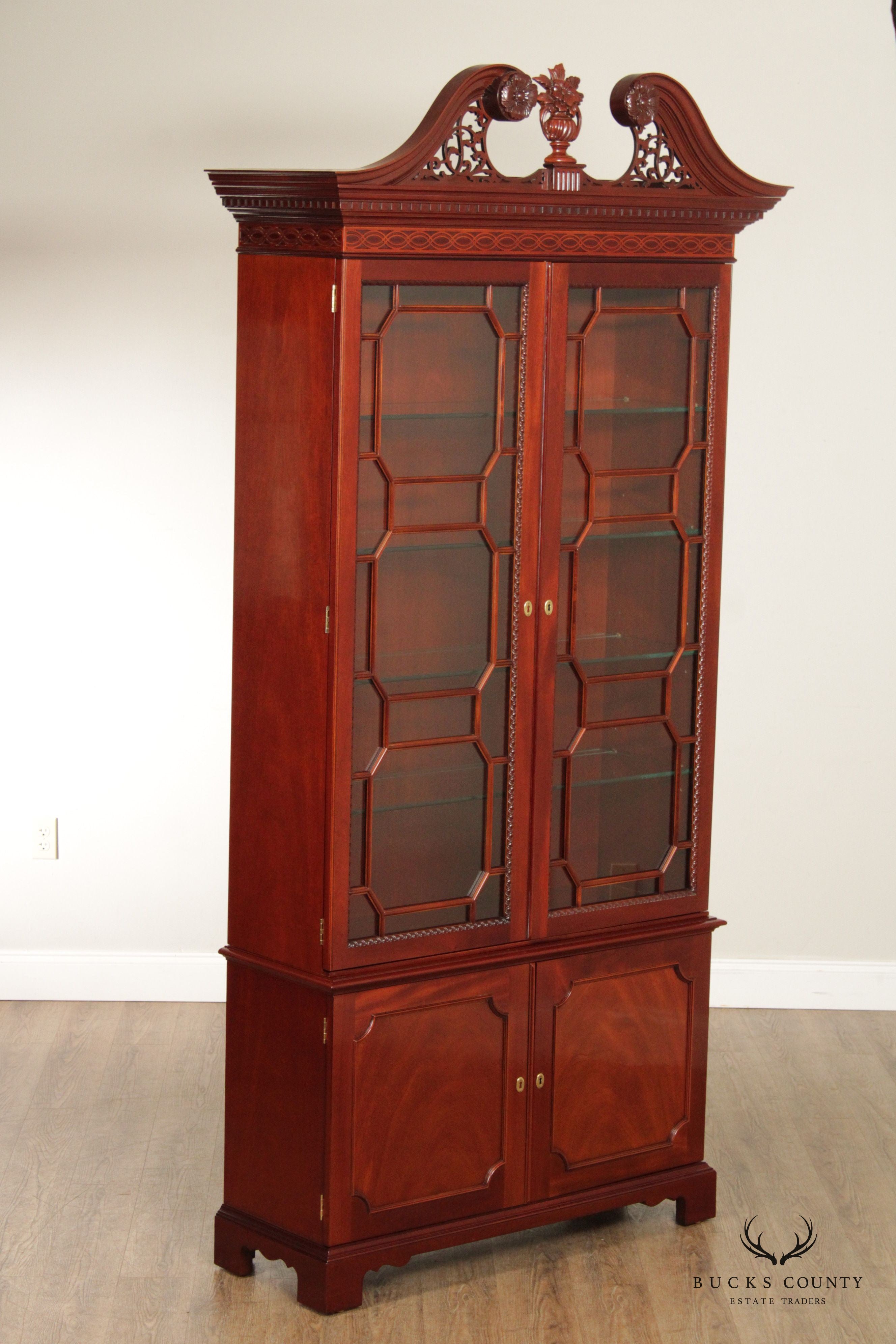 Kindel Georgian Style Mahogany Glass Door Bookcase Display Cabinet