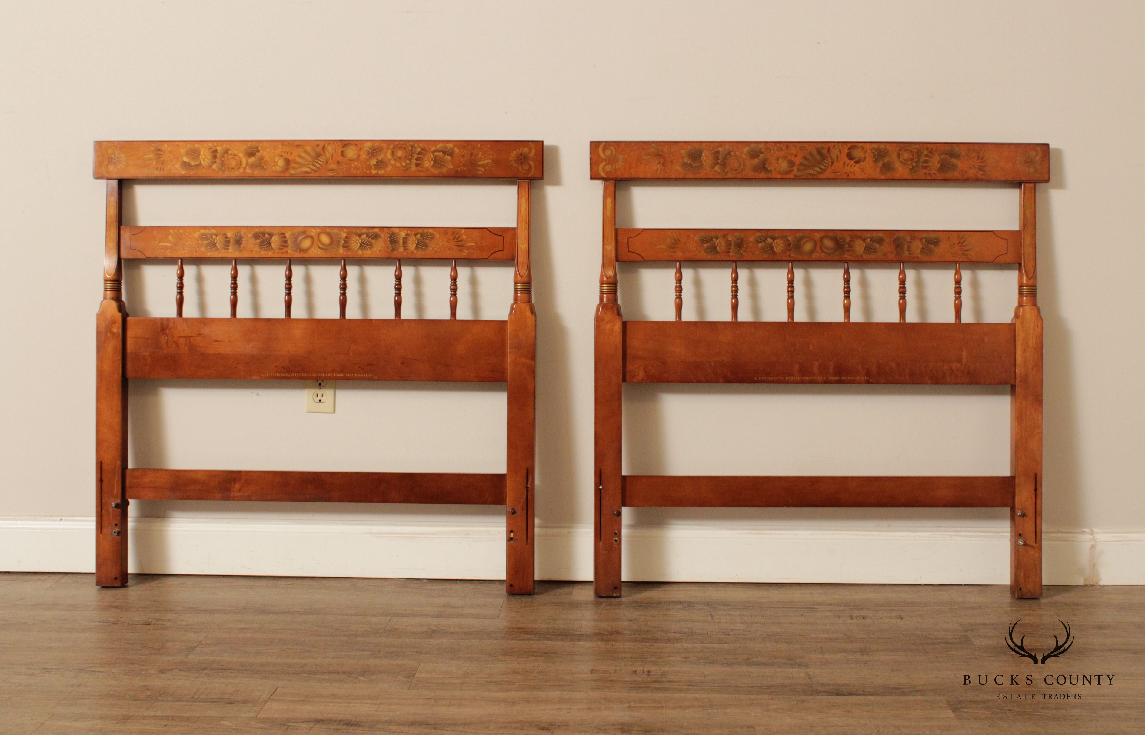 Hitchcock Solid Maple Vintage Pair Twin Stenciled Headboards