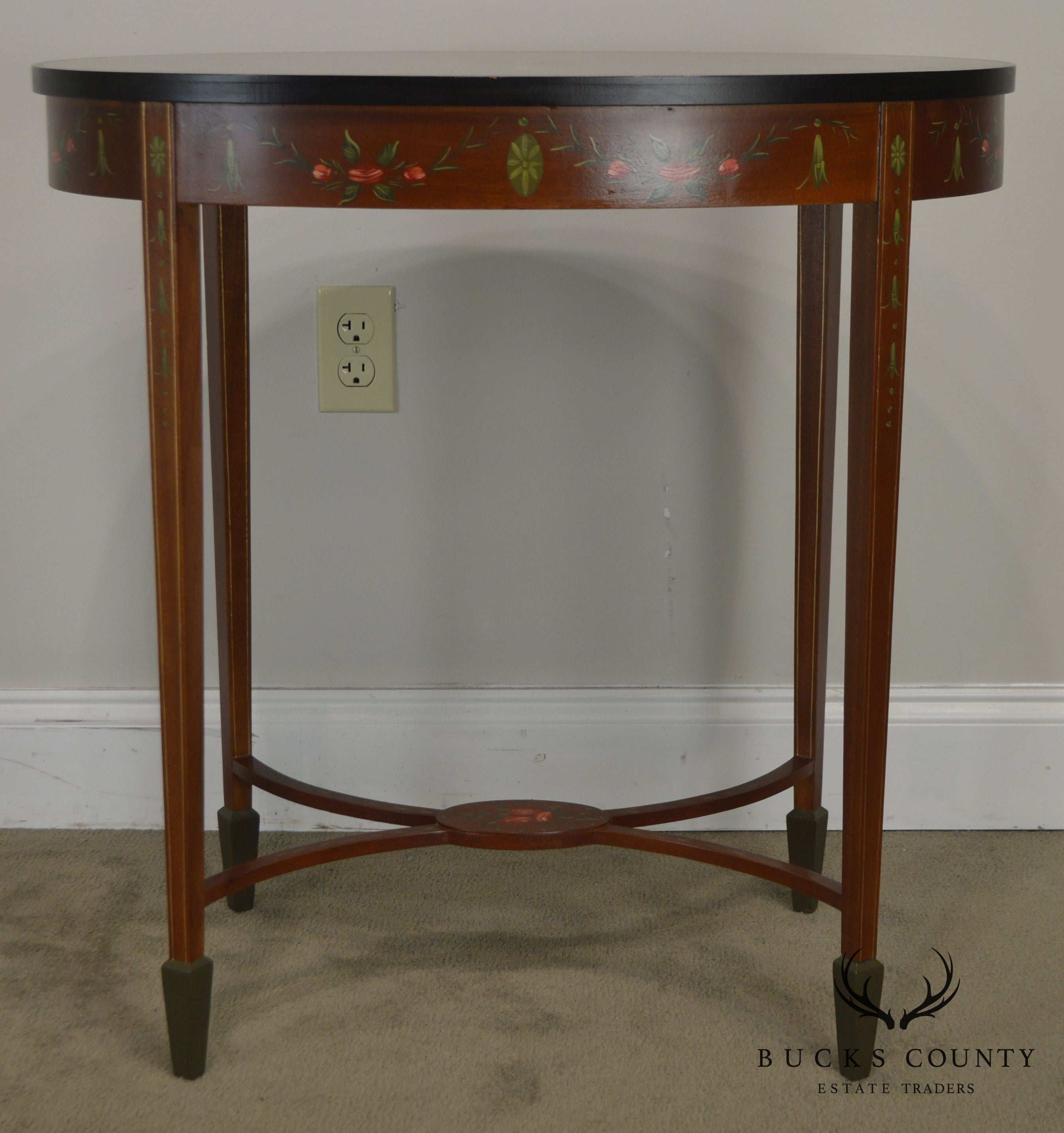 Adams Style Hand Painted Decorated Oval Side Table by Banks, Coldstone Co.