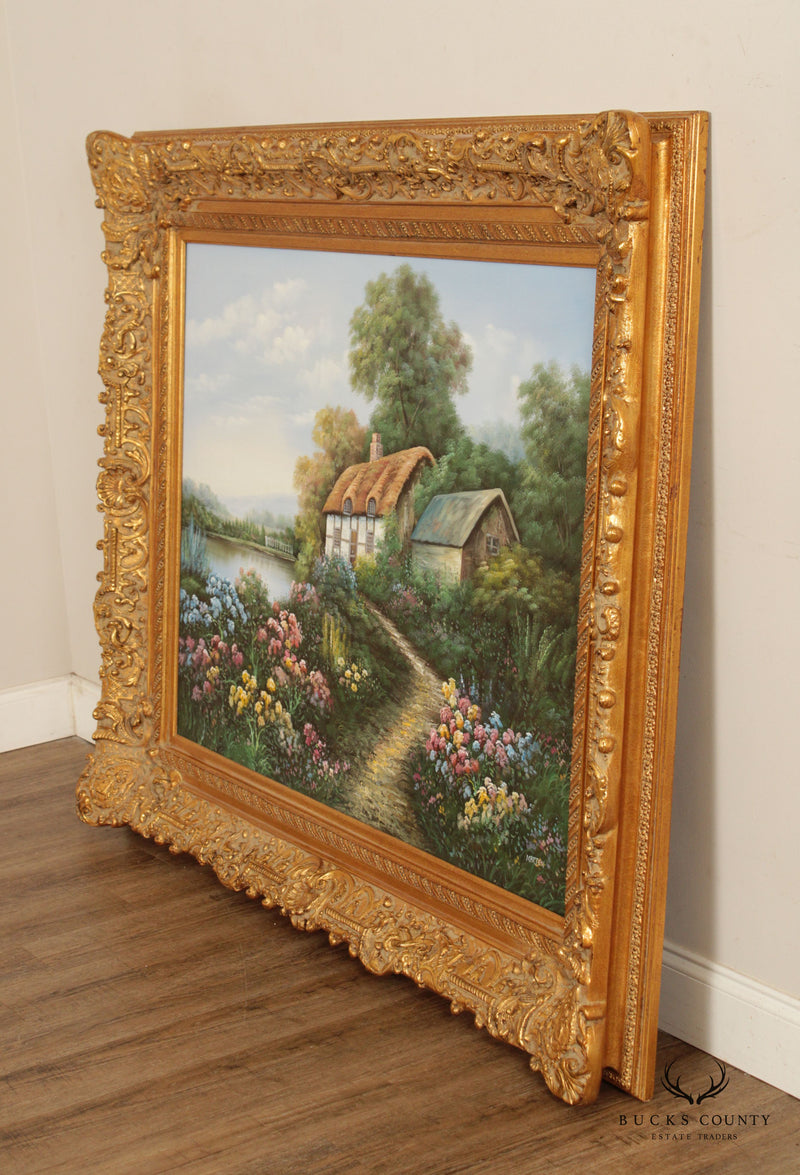 Vintage 20th C. Country Cottage Original Oil Painting, Signed 'Marten'