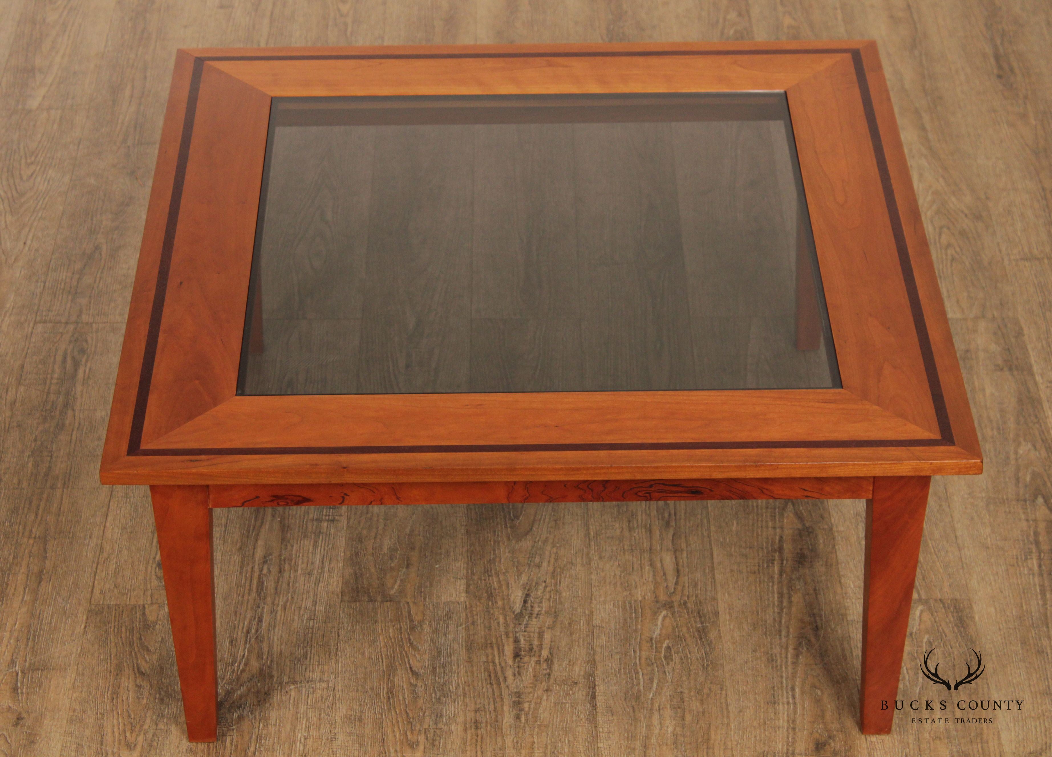 Studio Crafted Solid Cherry Square Glass Top Side Table