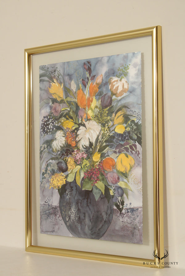 Impressionist Style Floral Still Life Original Watercolor Painting, Signed