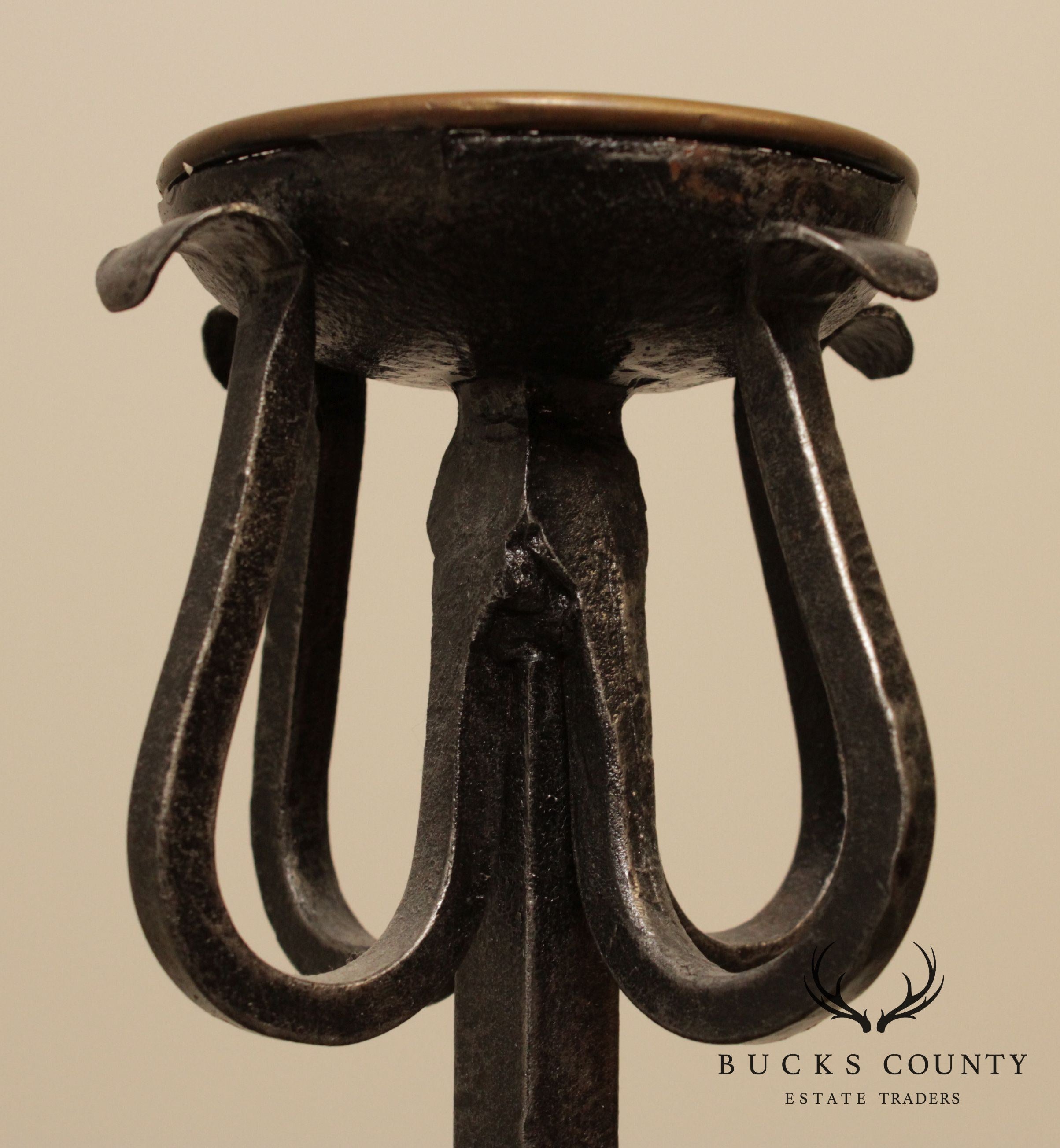 Spanish Renaissance Style Pair Forged Iron Candle Stands