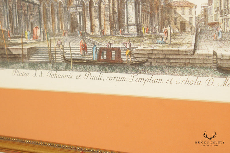 Italian Venetian Pair Art Prints After Giovanni Battista Brustoloni, Custom Framed