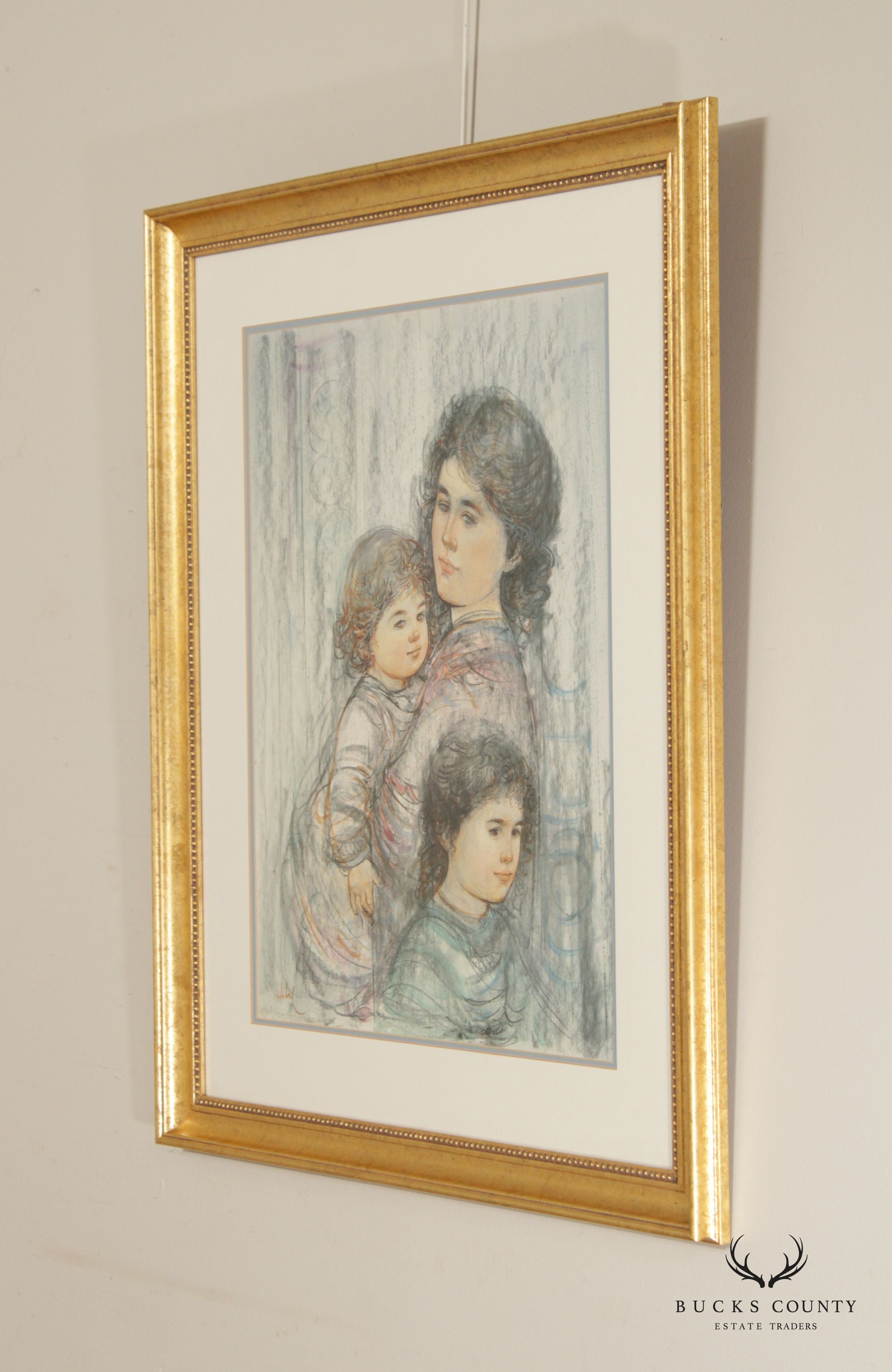 Edna Hibel Impressionist Style Mother and Children Lithograph