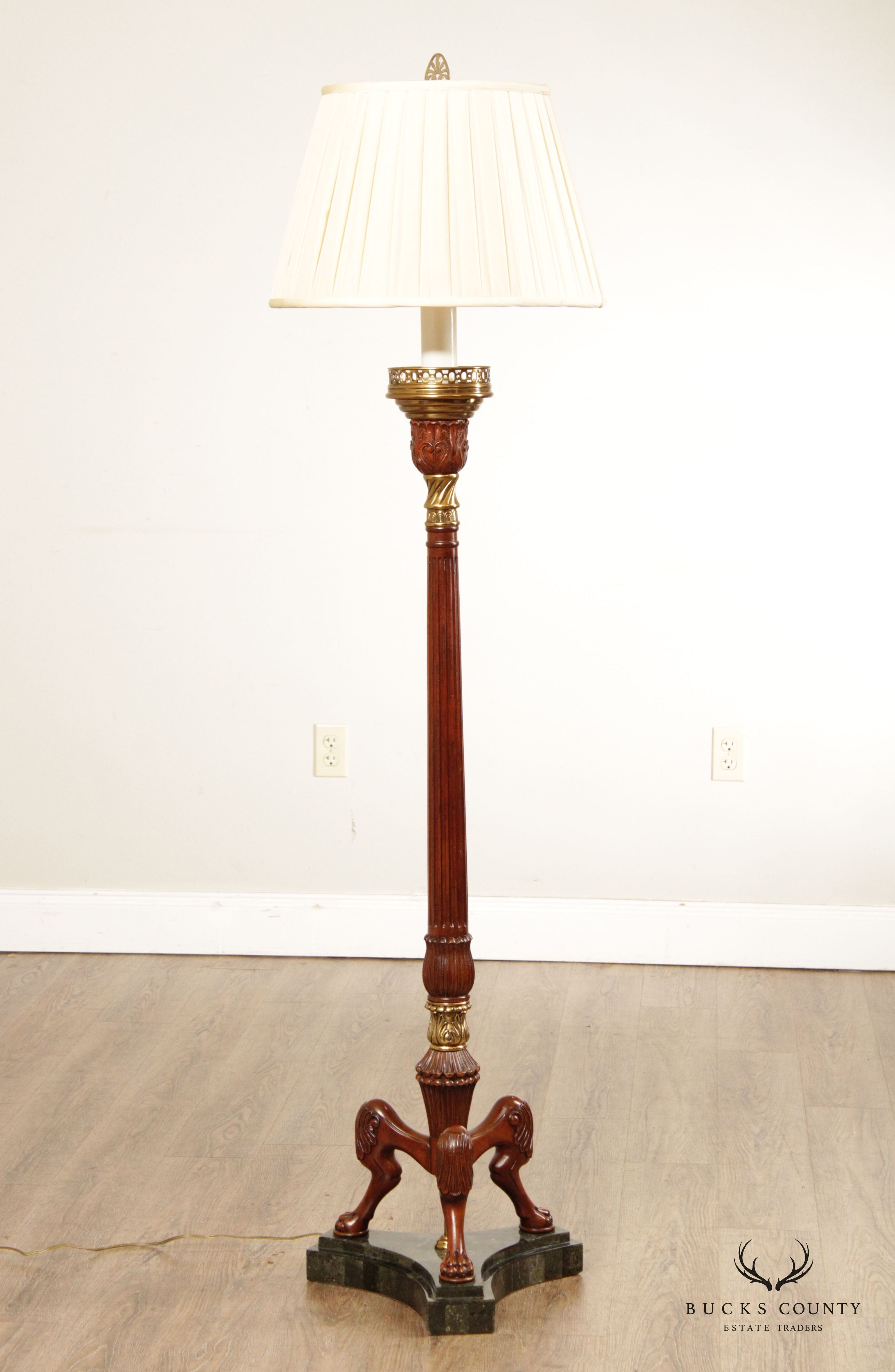 Maitland Smith Empire Style Mahogany Brass Floor Lamp with Shade