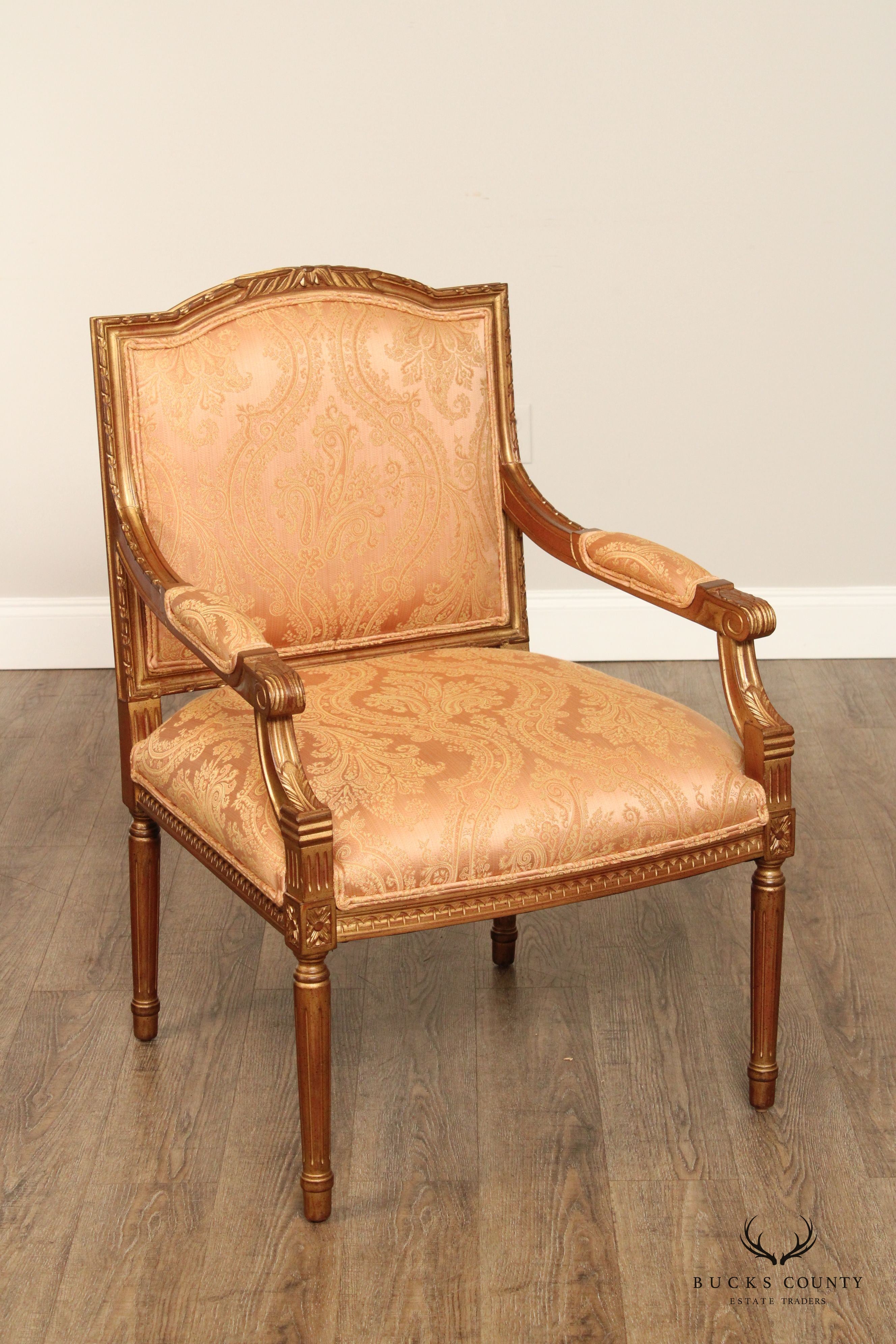 Lambert Furniture French Louis XVI Style Pair of Partial Gilt Fauteuil Armchairs