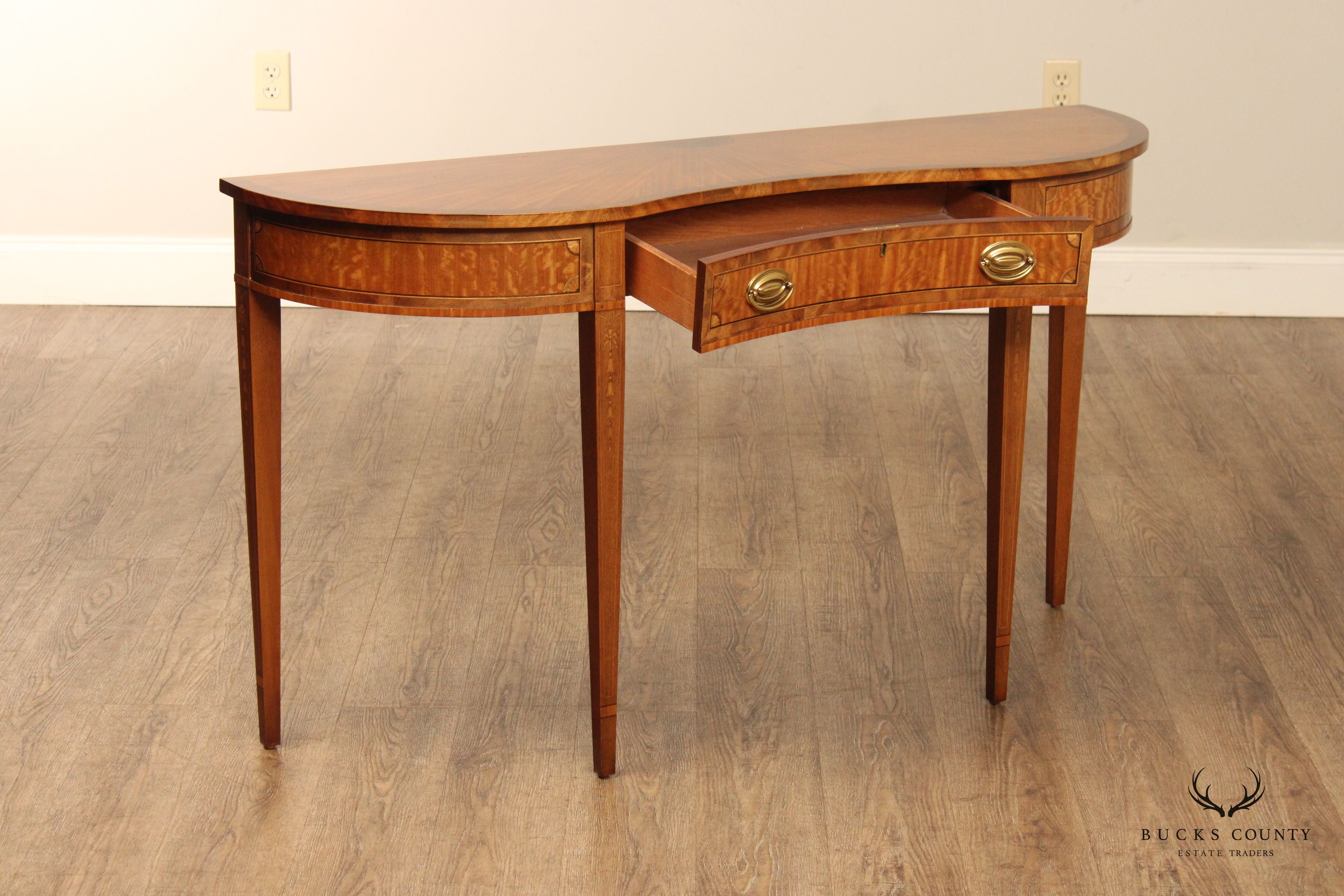 Hepplewhite Mahogany Inlaid Single Drawer Serpentine Console