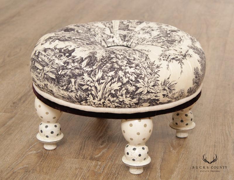 Blue Star Design French Toile Round Foot Stool