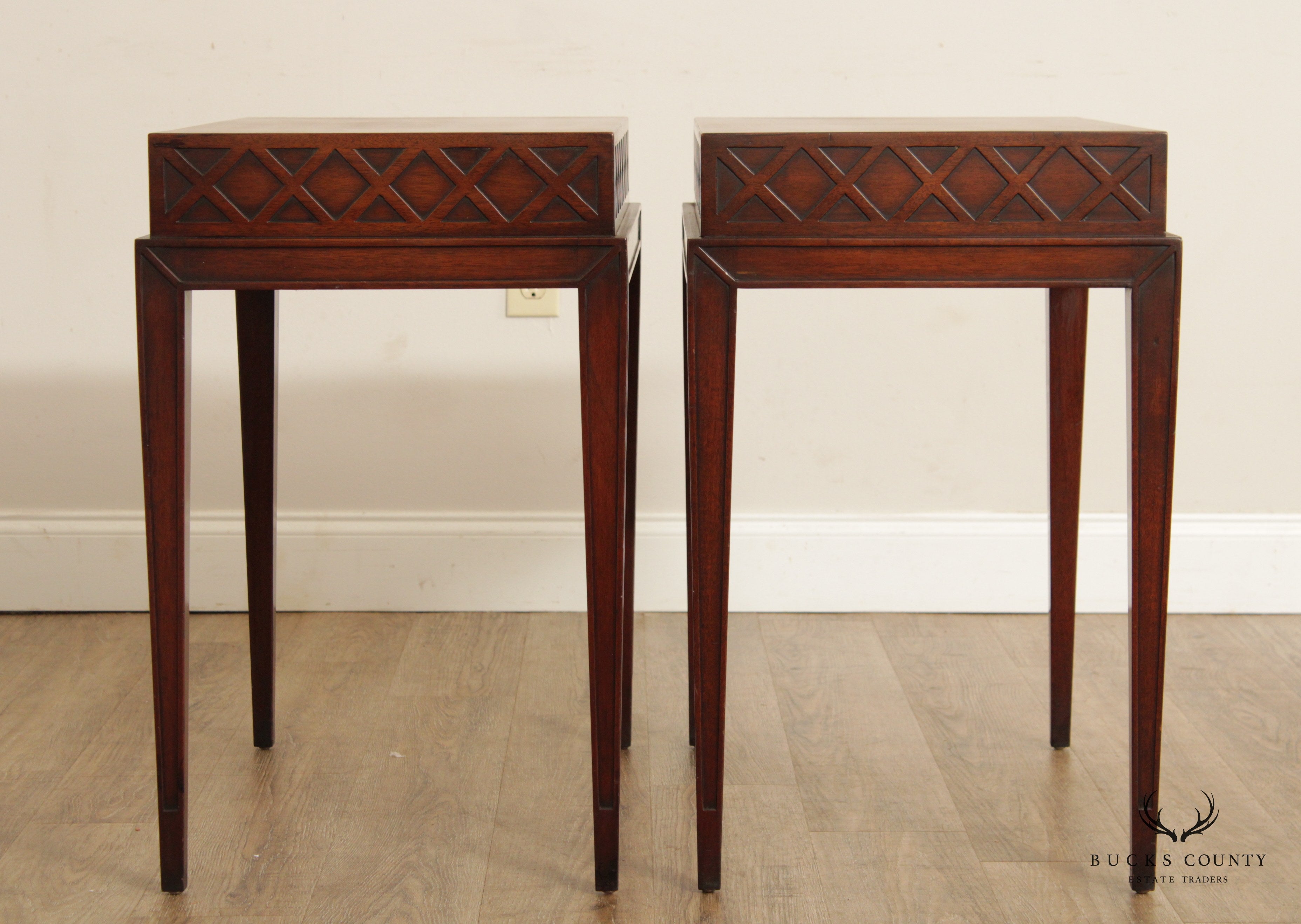 Mid Century Hollywood Regency Style Quality  Pair Mahogany Side Tables