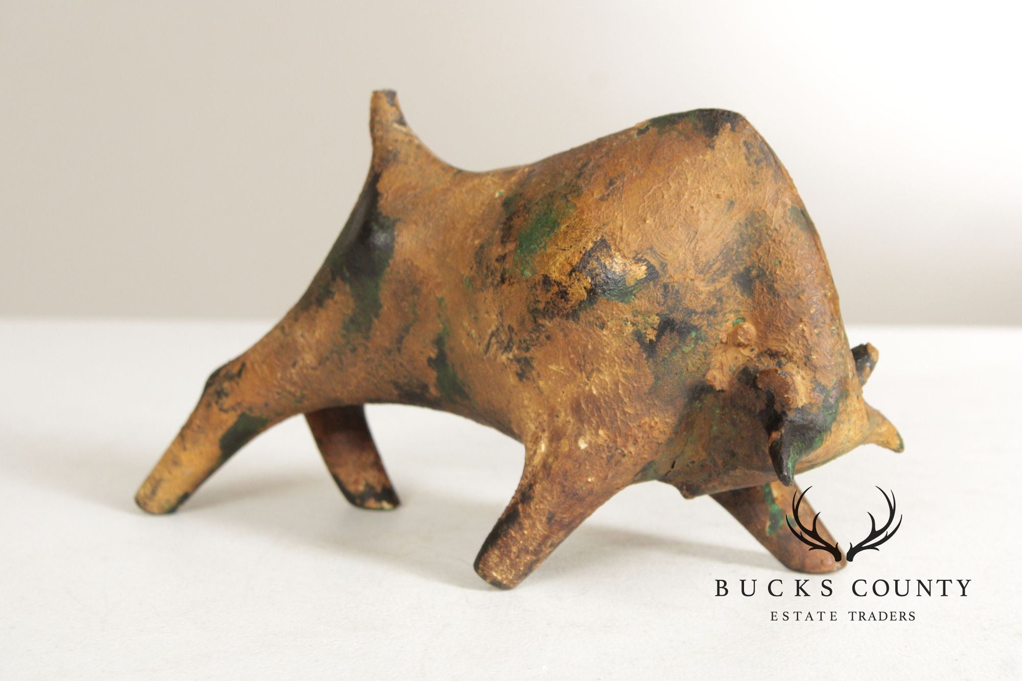 Mid Century Modern Cast Iron Bull Sculpture