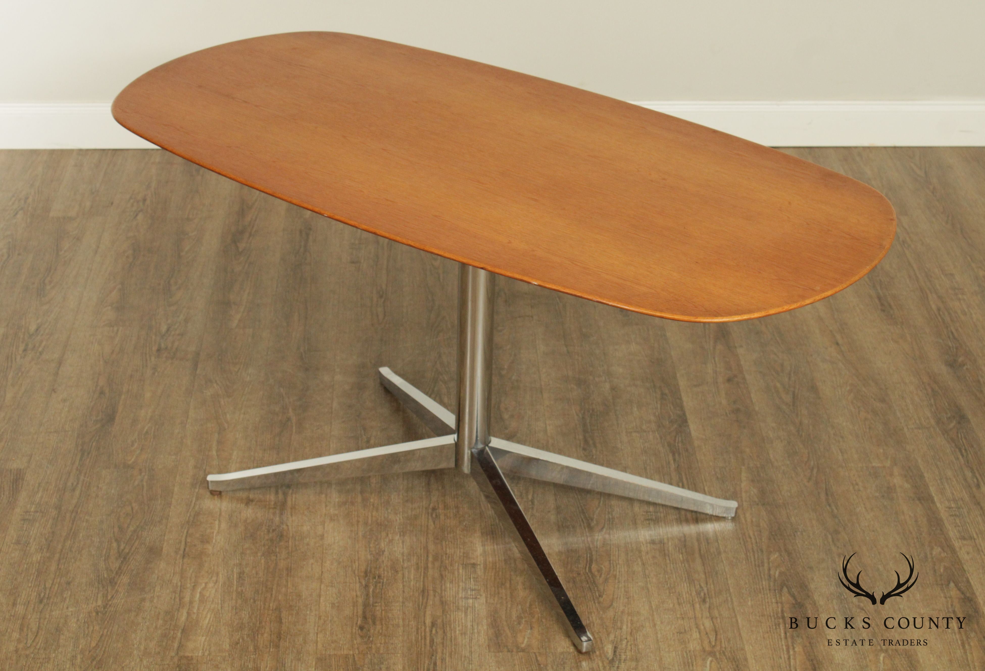 Knoll Oval Walnut and Chrome Table