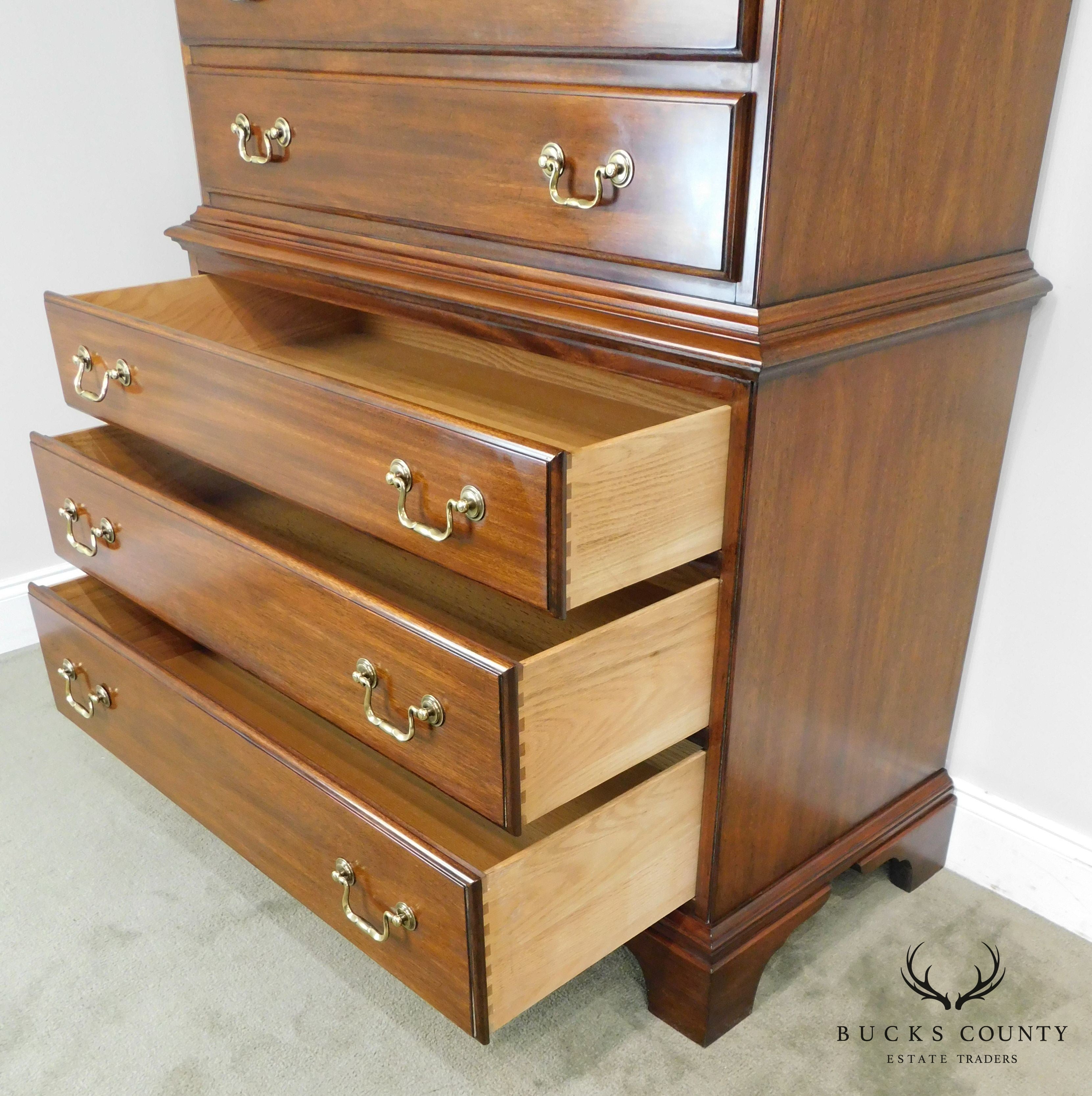 Henkel Harris Chippendale Style # 164 Mahogany High Chest on Chest