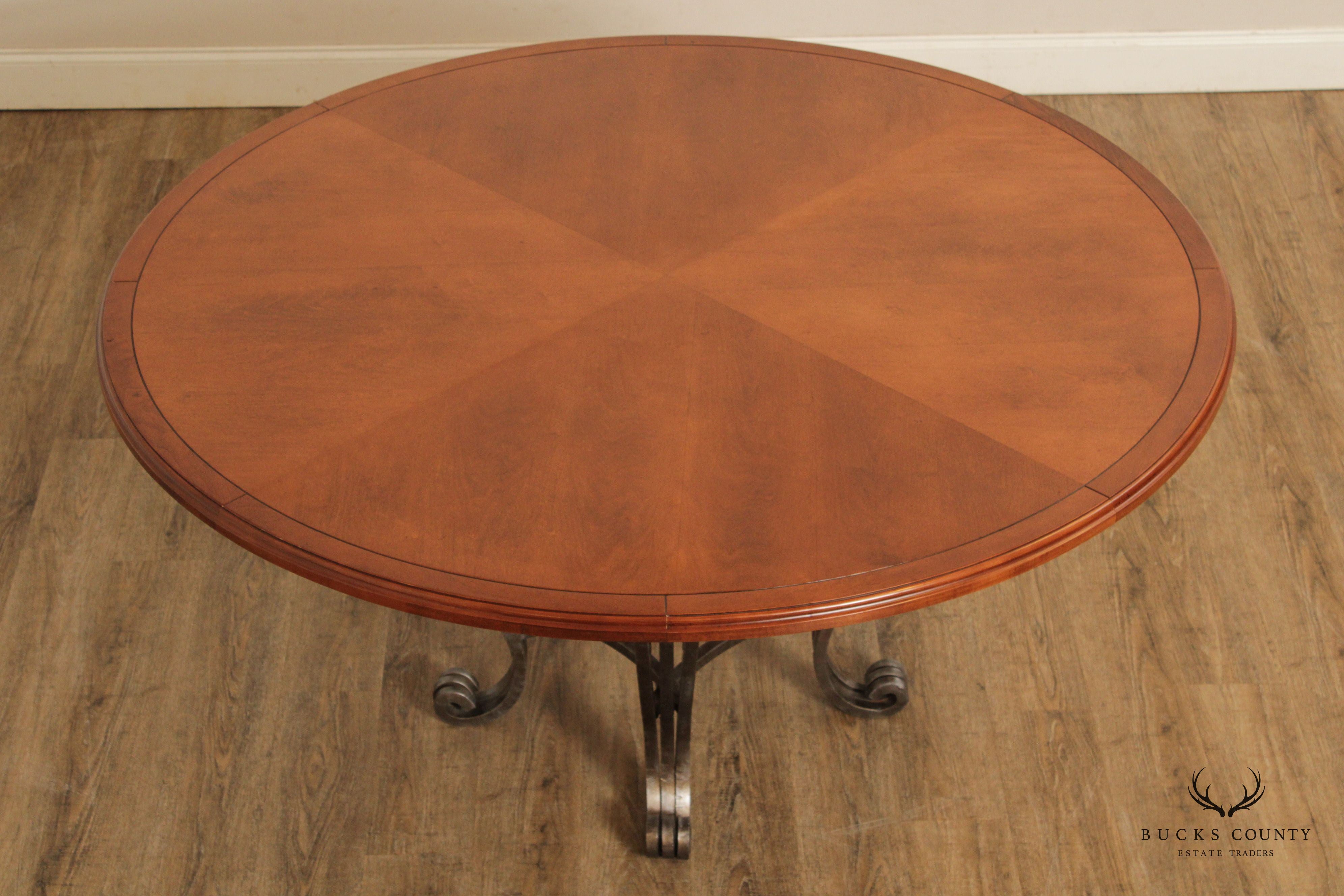 Italian Style Round Wood Top Iron Base Dining Table