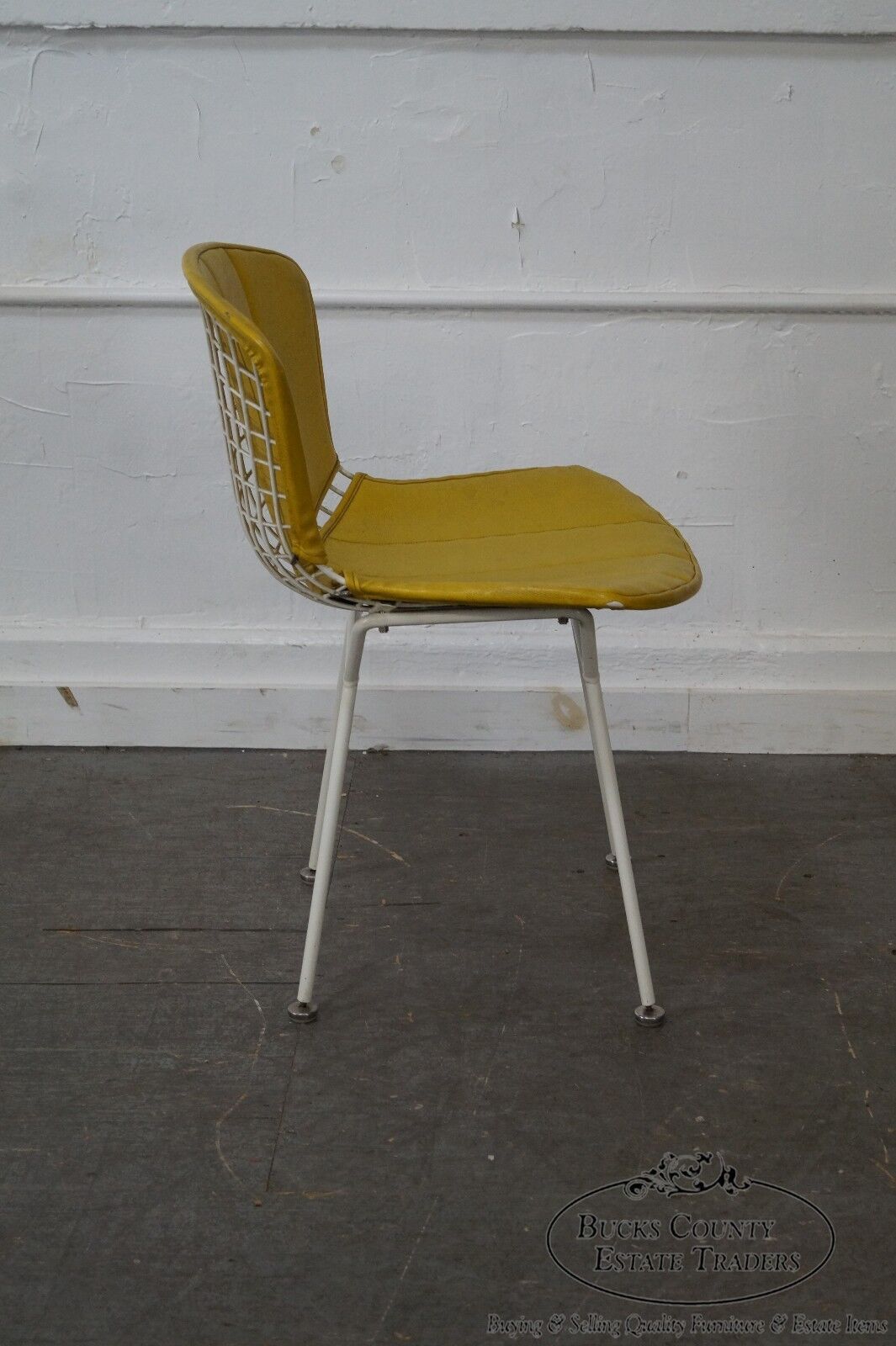 Knoll Vintage Bertoia White Wire Side Chair w/ Yellow Cushion