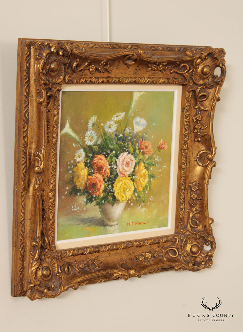 Vintage Floral Still Life Original Oil Painting, Signed