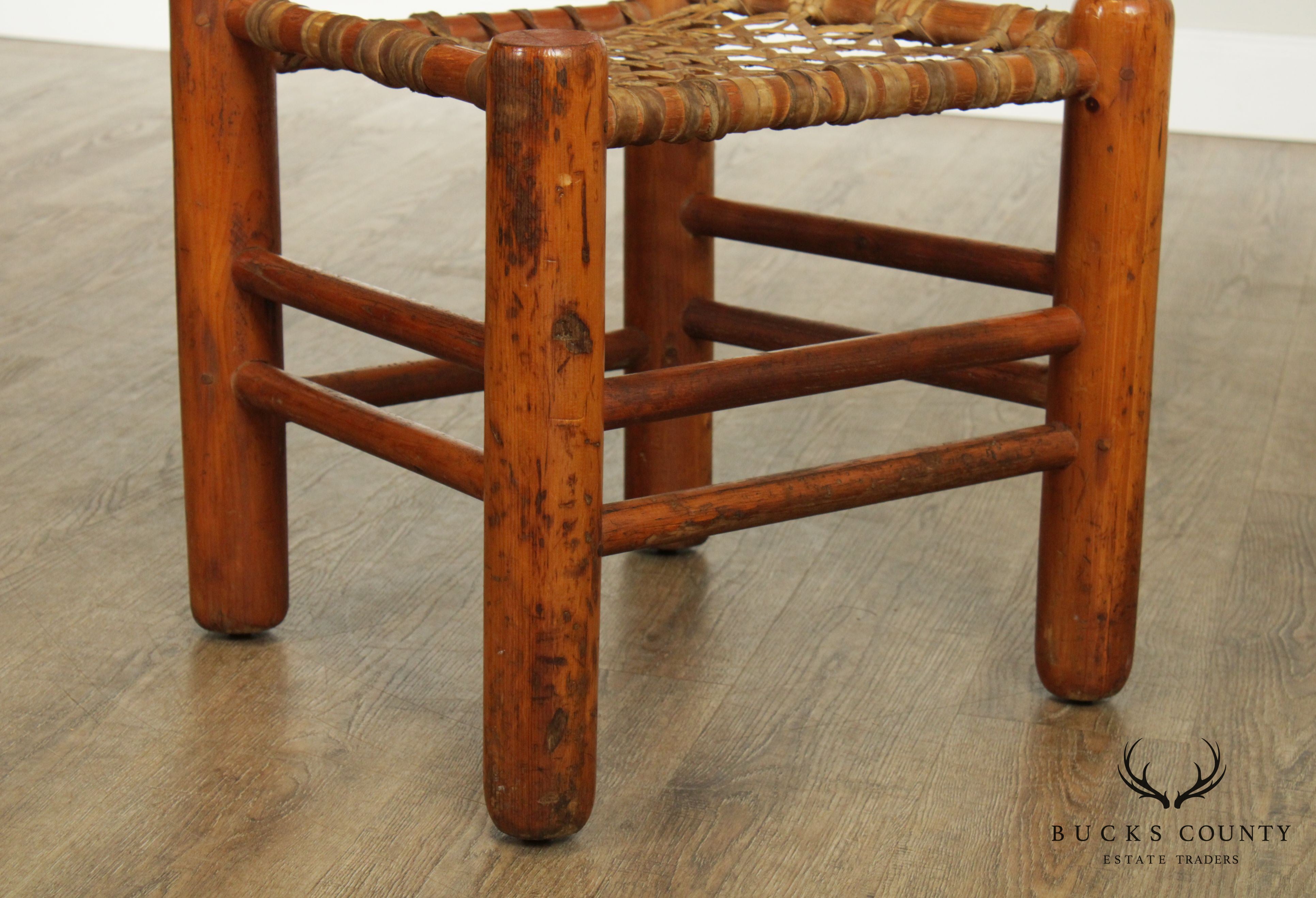 Vintage Pair Pine Rawhide Lace Side Chairs