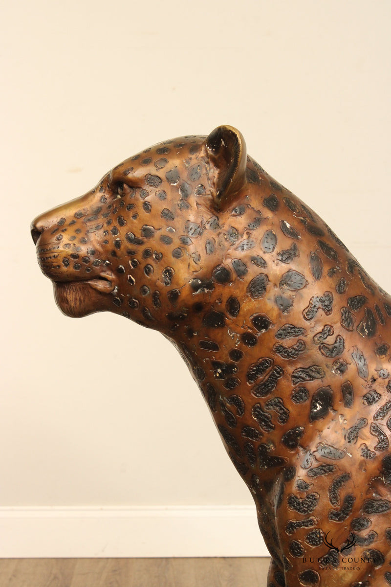 Life-Size Pair of Bronze Sitting Leopard Statues – Bucks County