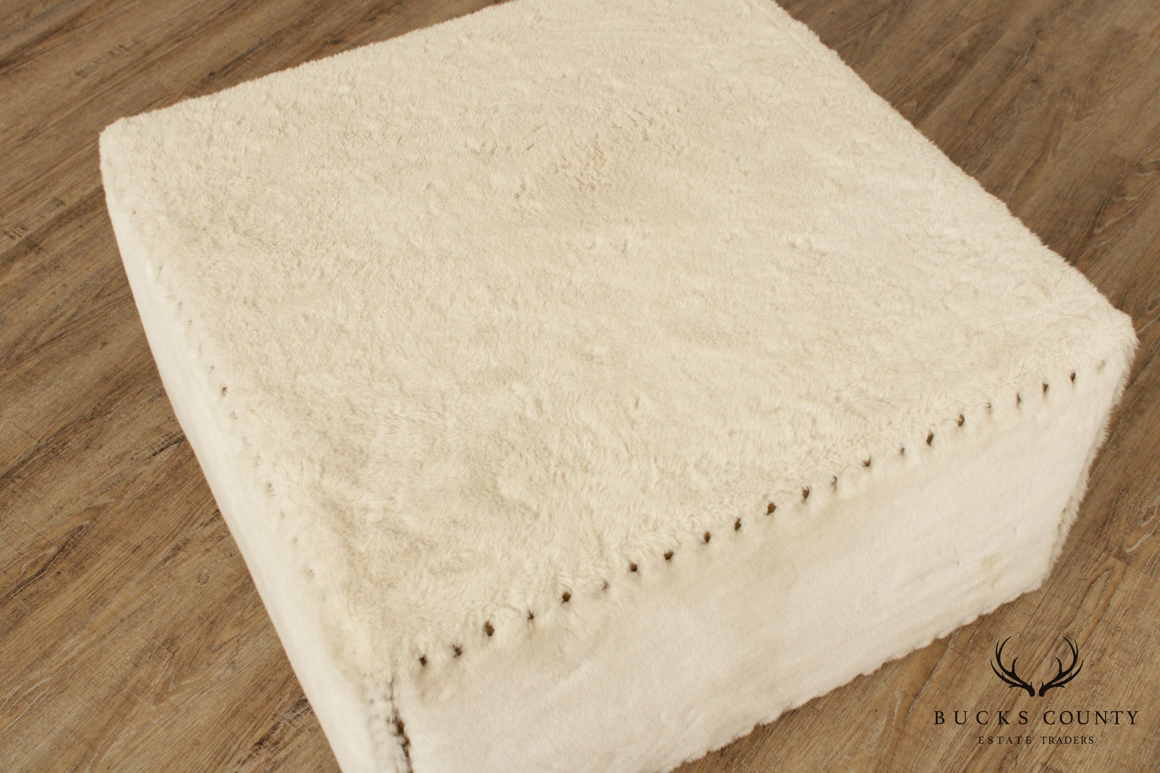 Quality White Faux Fur Large  Square Cocktail Ottoman