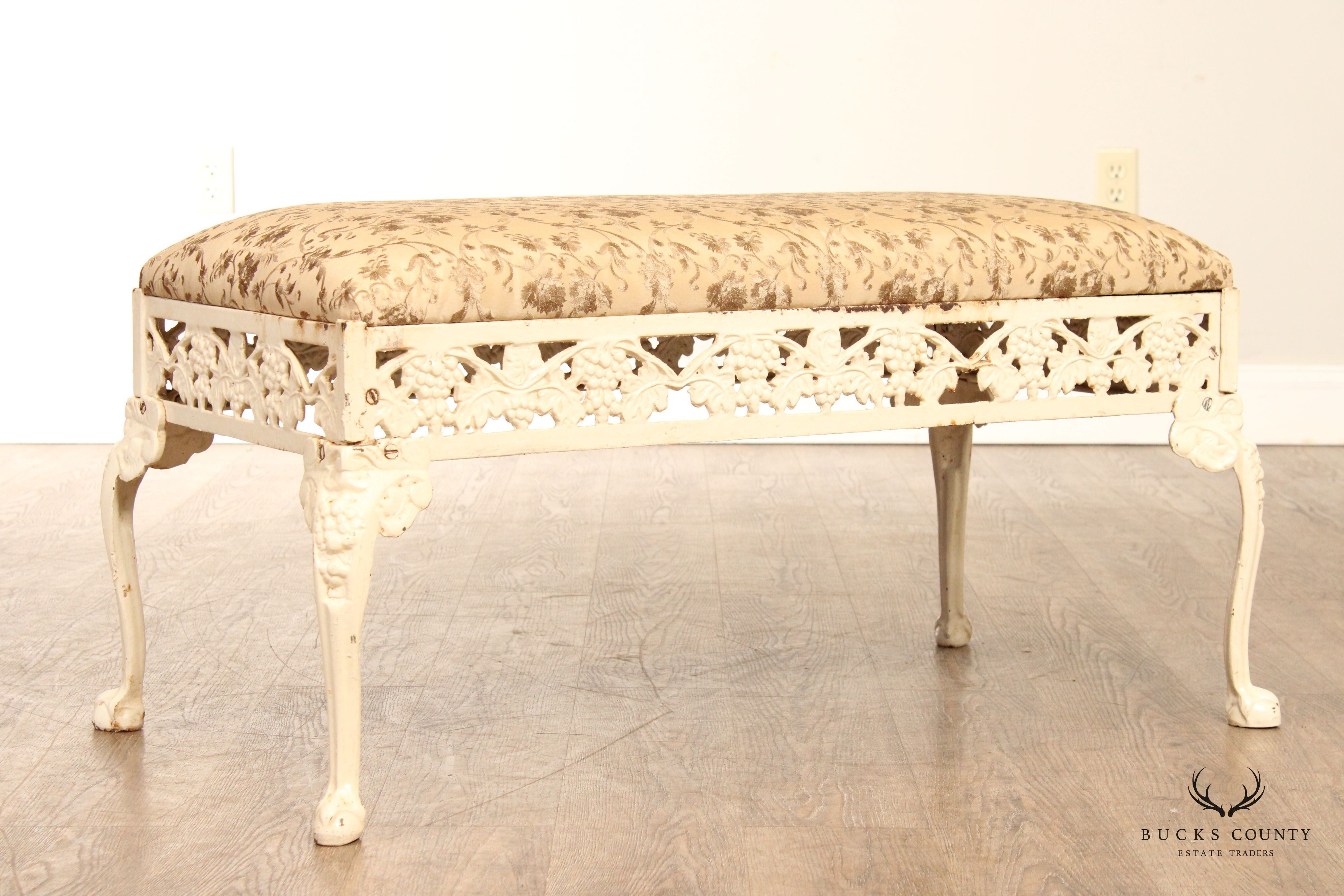 English Style Painted and Upholstered Cast Iron Bench