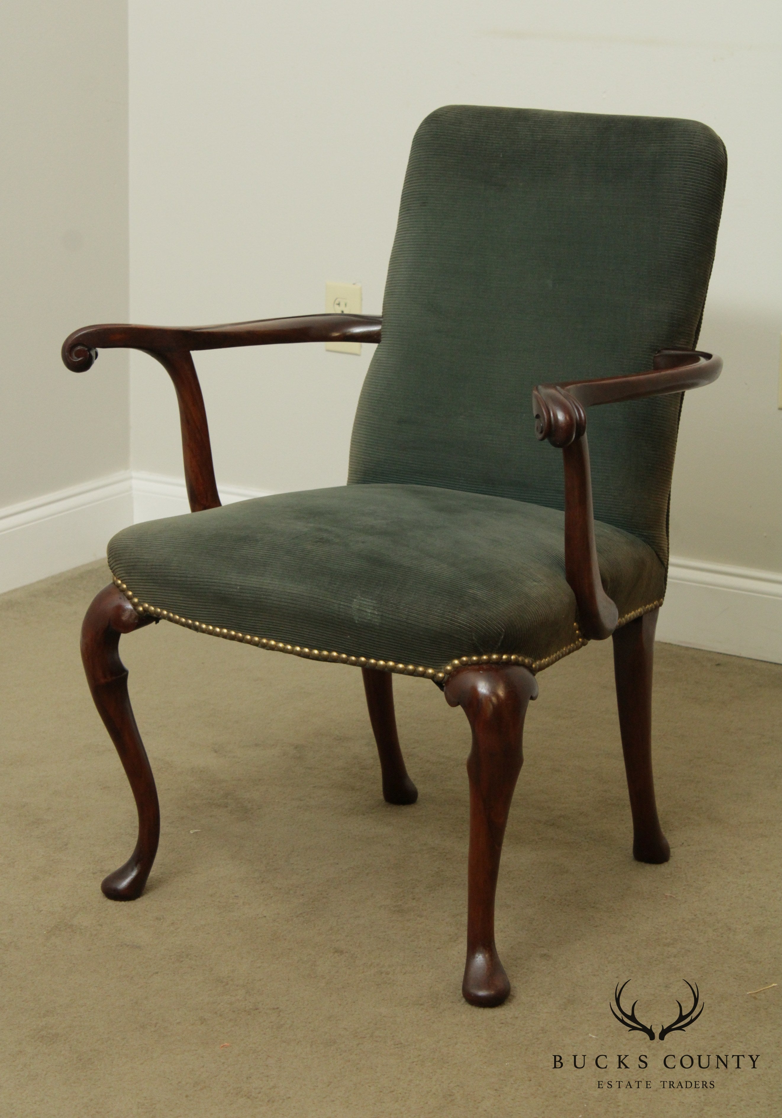 1920's Vintage Walnut Queen Anne Style Armchair