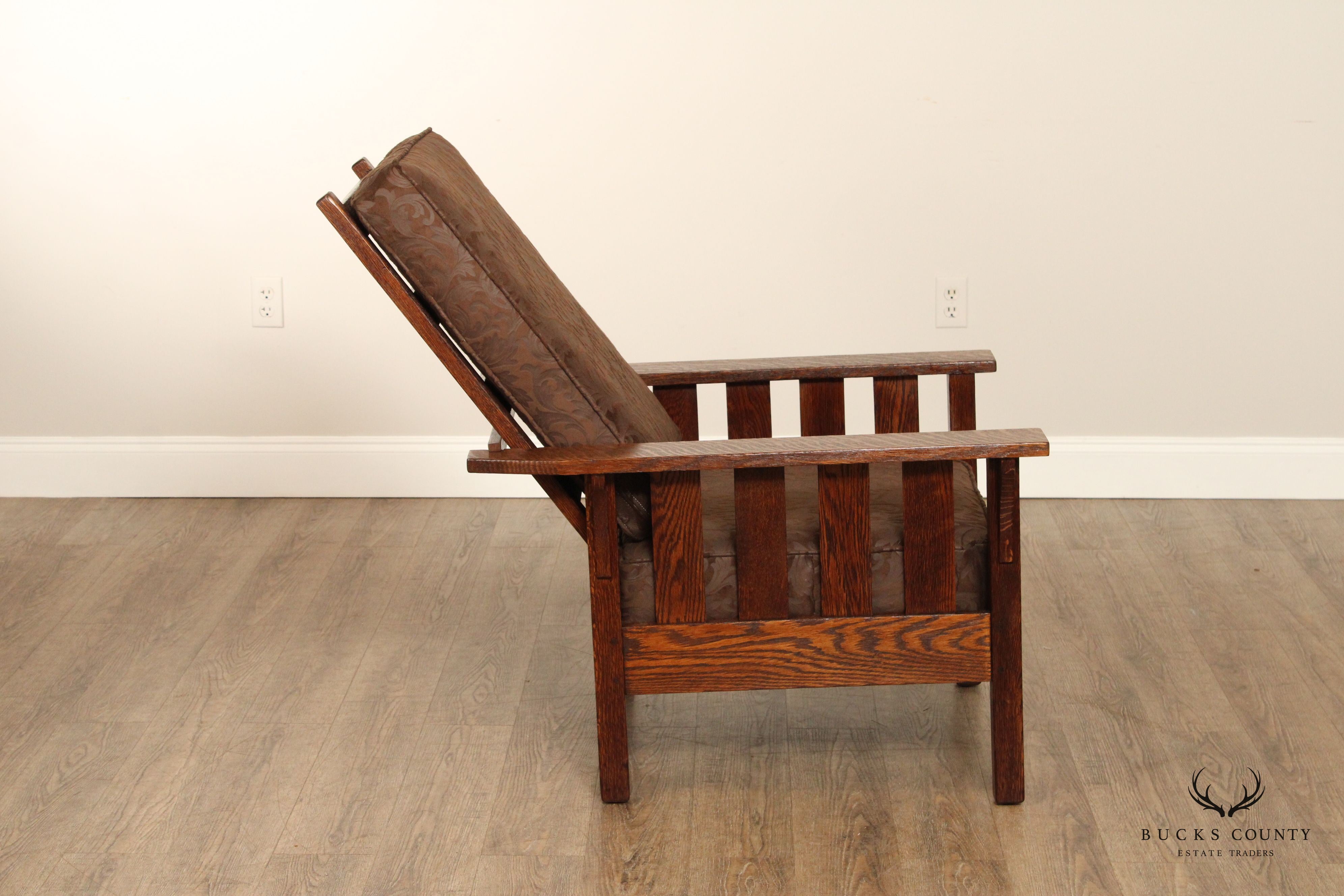 J.M. Young Antique Mission Oak Reclining Morris Chairx