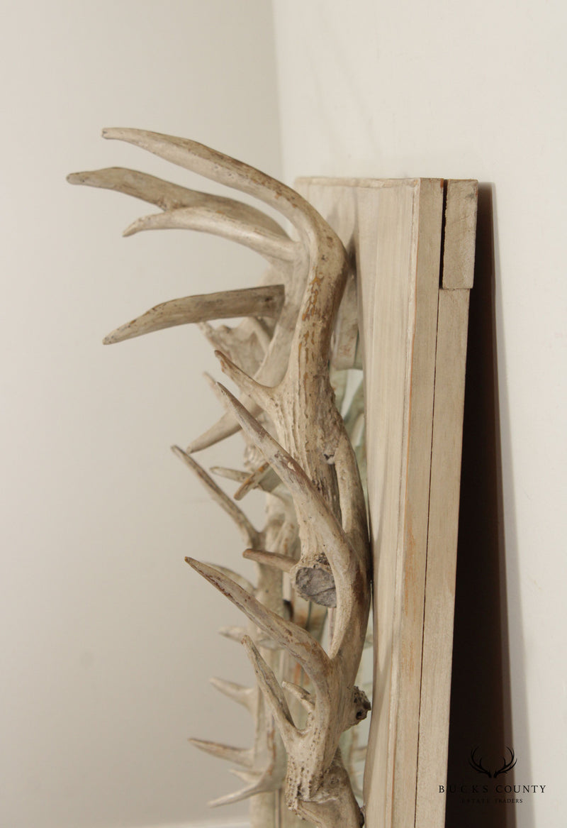 Rustic Painted Pine and Antler Wall Mirror