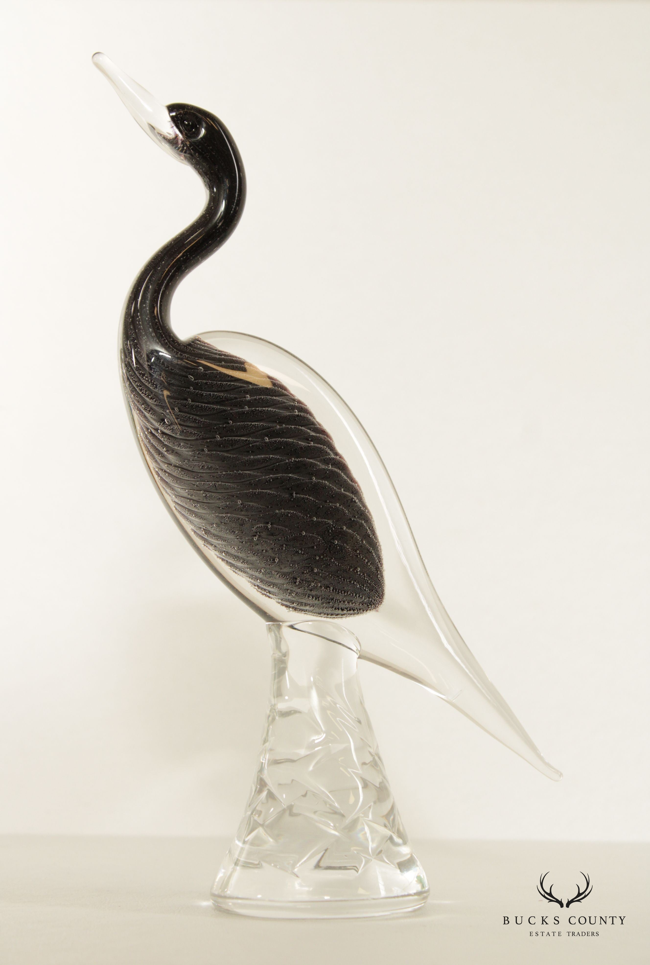 Marcolin Art Glass Crane Bird Crystal Sculpture