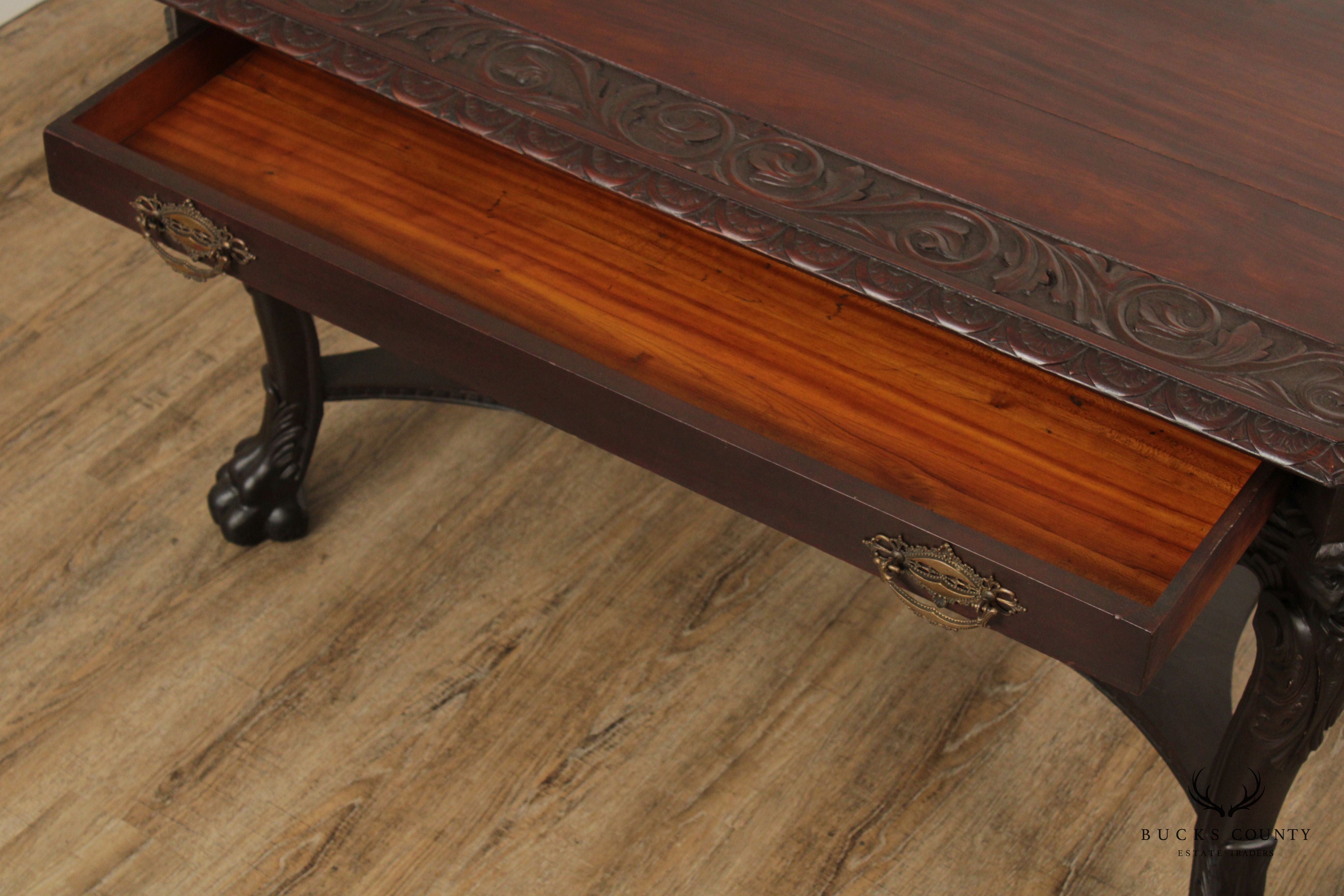 Renaissance Revival Carved Mahogany Library Table Desk