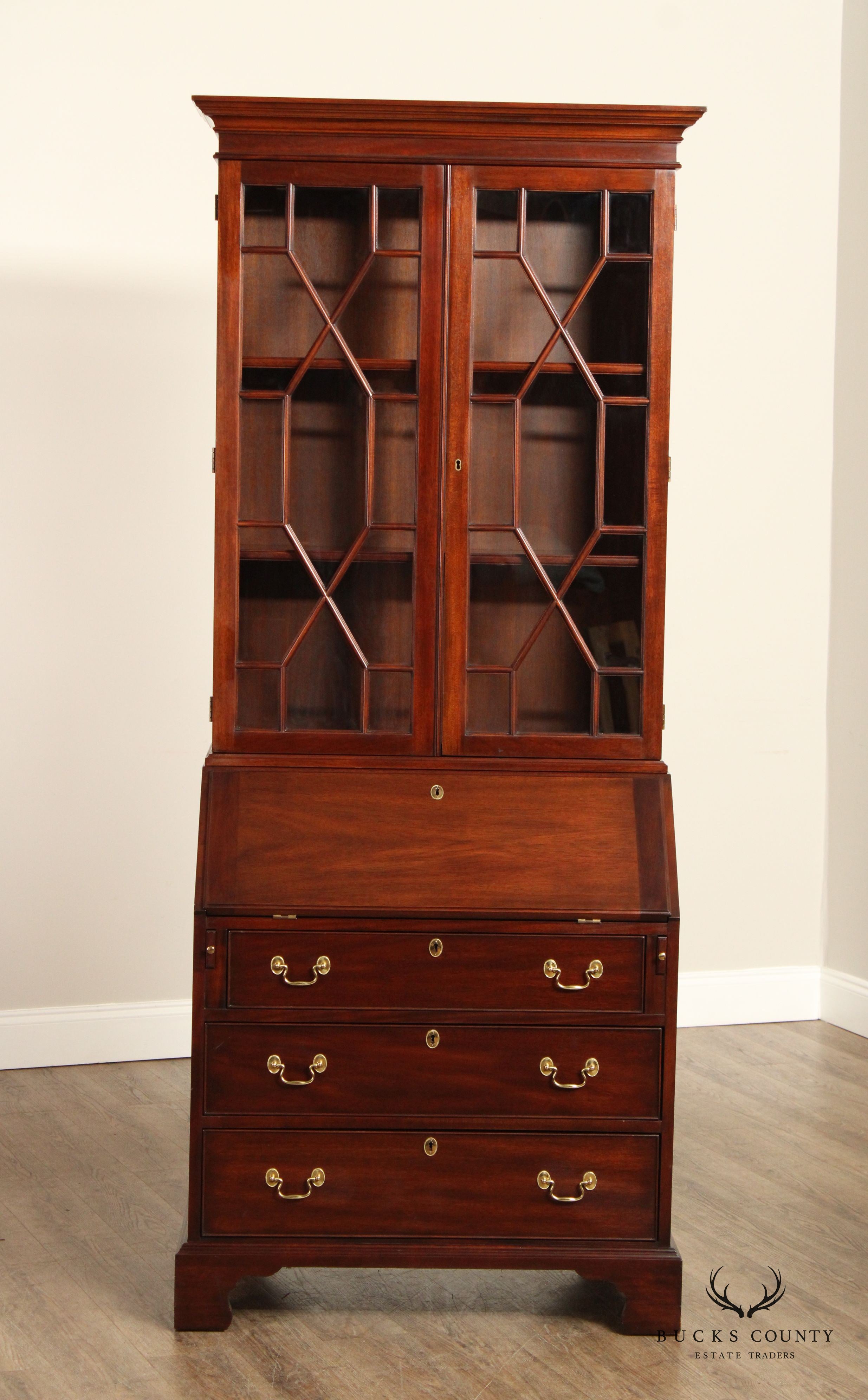 Henkel Harris Mahogany Chippendale Style Secretary Desk Bookcase