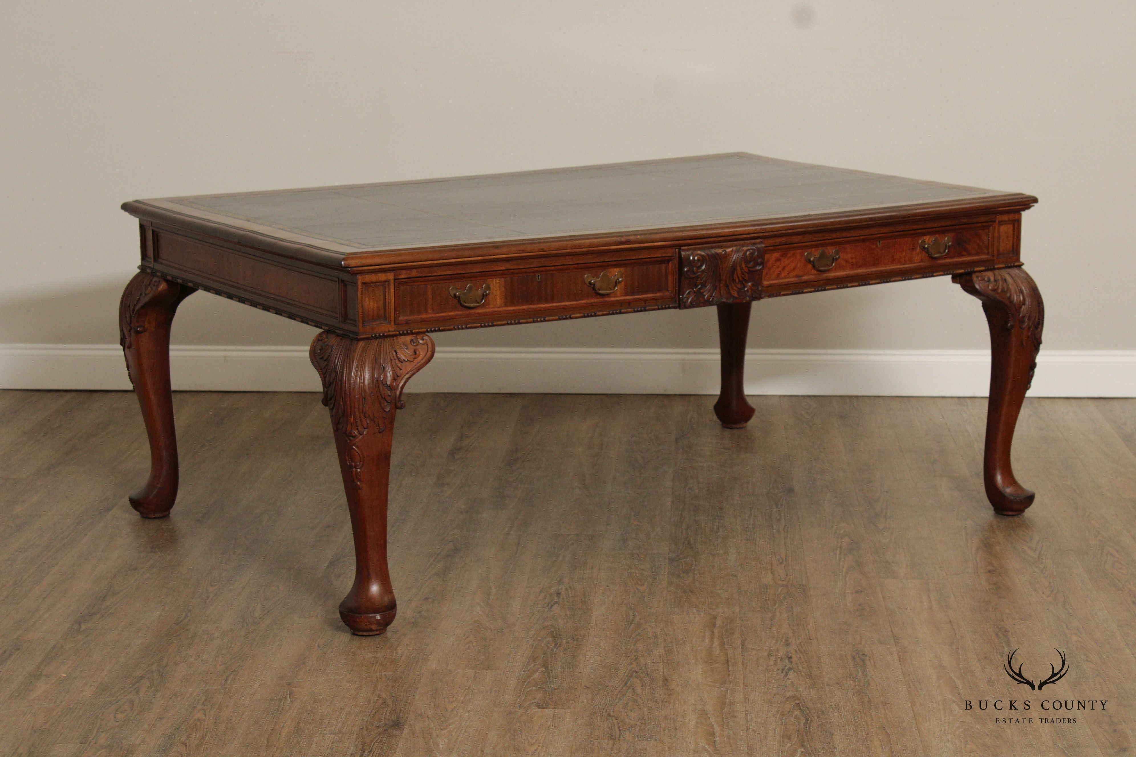 Georgian Style Antique Mahogany Leather Top Partners Desk