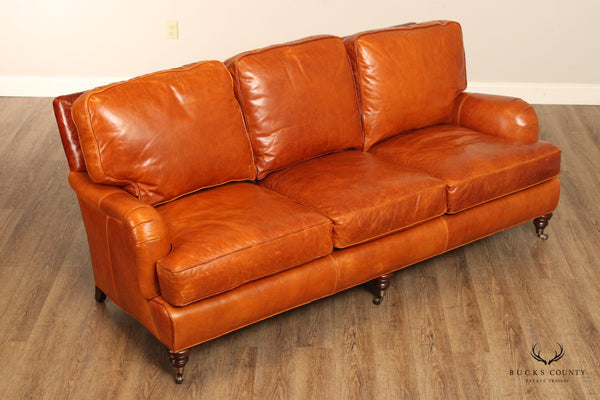 Wesley Hall Regency Style Custom Upholstered Leather Sofa