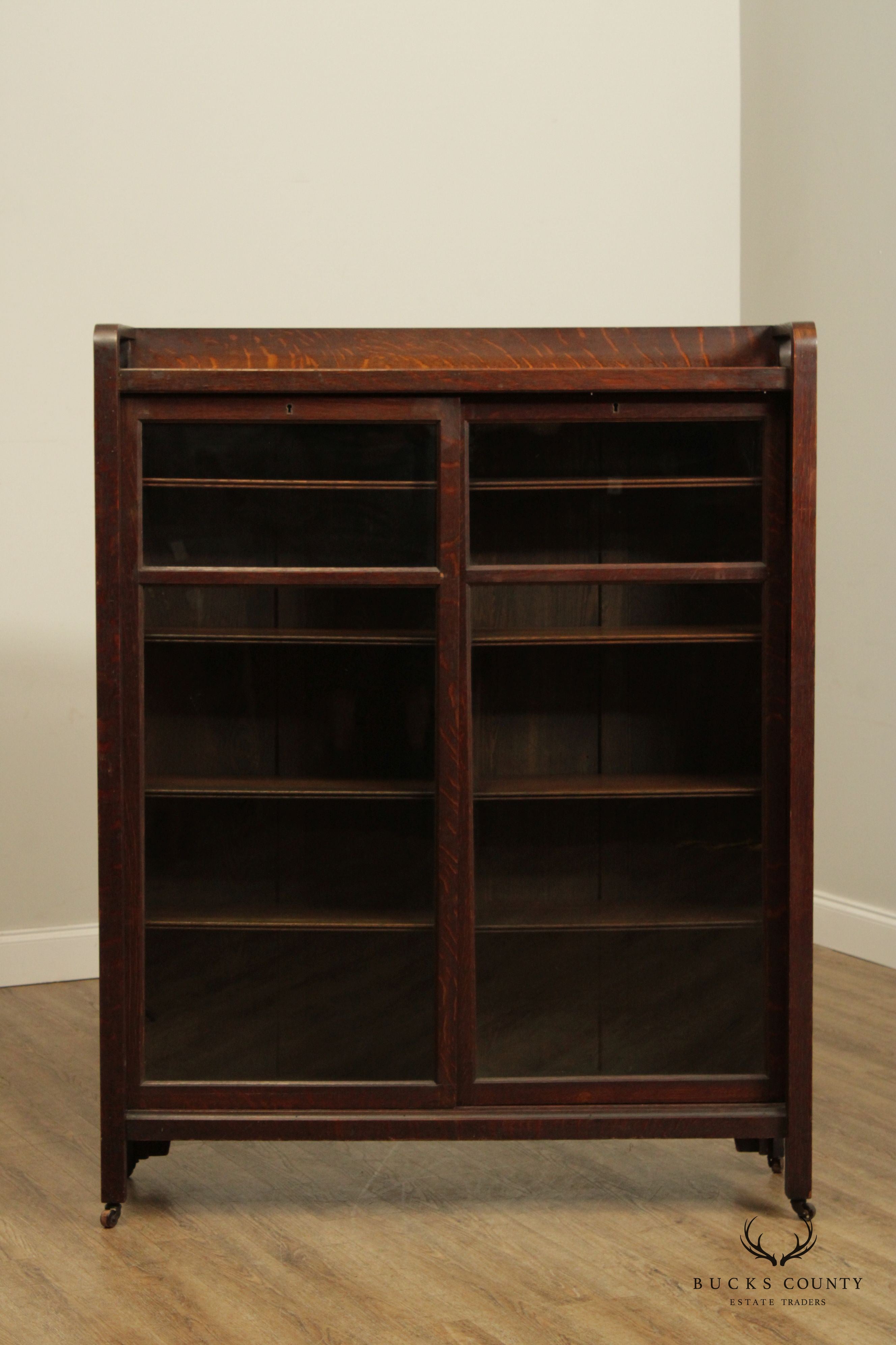 Antique Arts & Crafts Mission Oak Two Door Bookcase