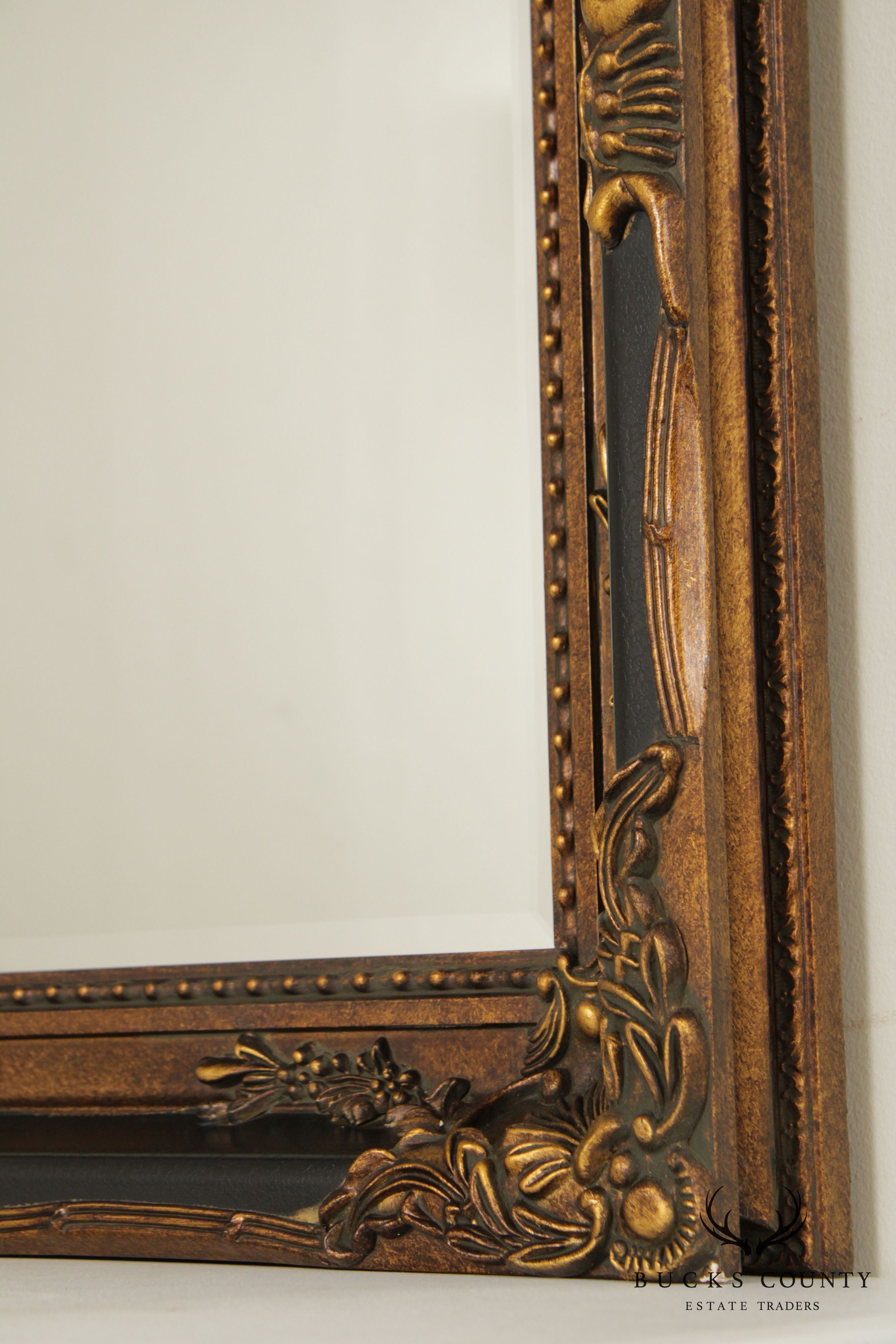 Victorian Style Black and Gold Carved Frame Beveled Mirror