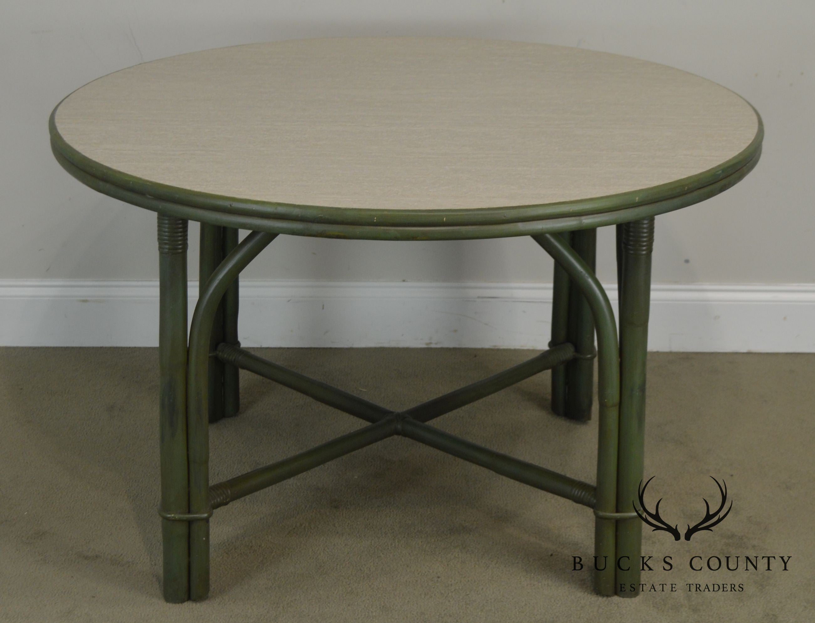 Ficks Reed Green Painted Vintage Round Side Table