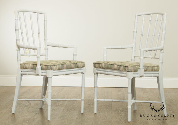 Faux Bamboo Custom White Painted Pair Armchairs