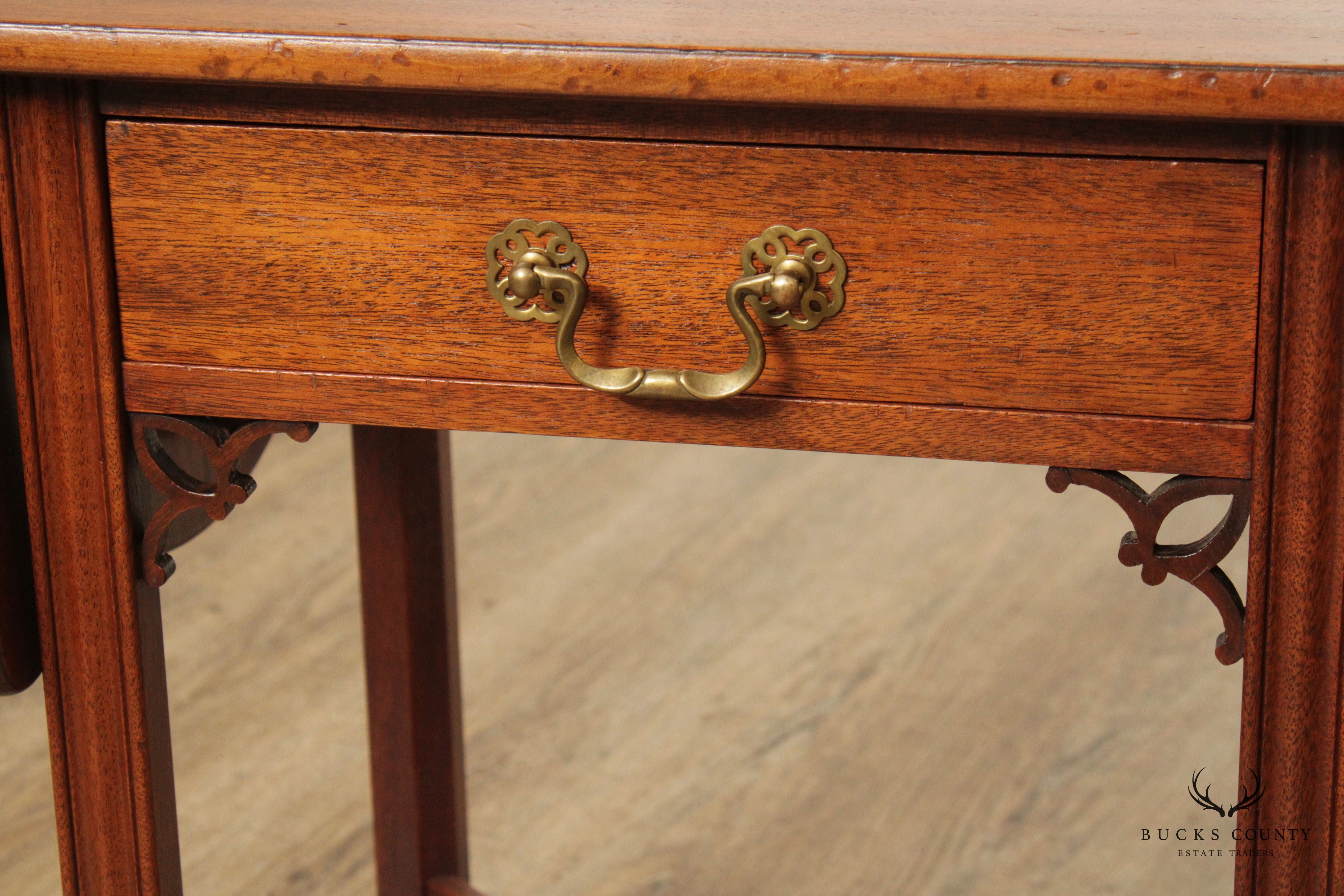 Chinese Chippendale Style Vintage Mahogany Drop-Leaf Pembroke Table