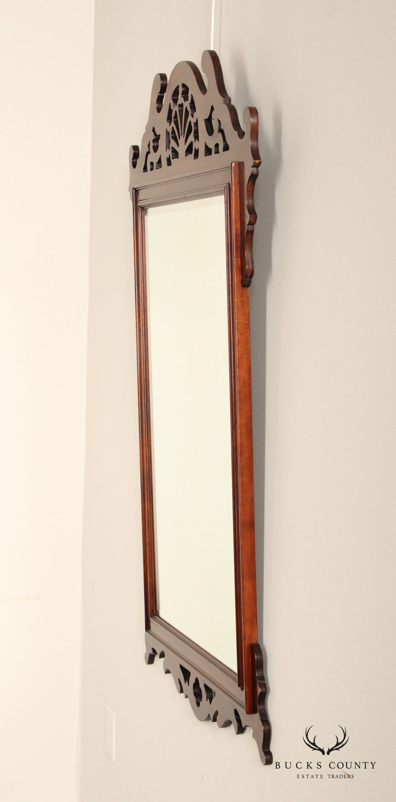 Chippendale Style Vintage Mahogany Fretwork Beveled Wall Mirror