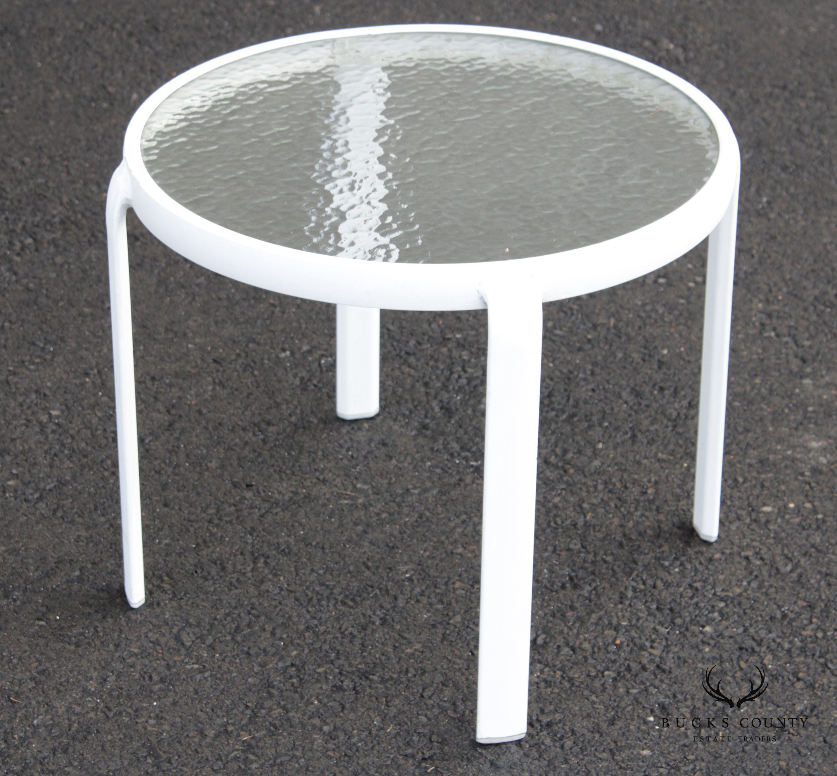 Vintage Aluminum and Glass Round Outdoor Patio End Table (B)