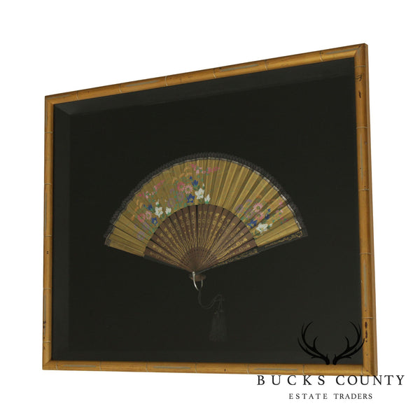Vintage Gilt Wood Faux Bamboo Framed Japanese Fan (A)