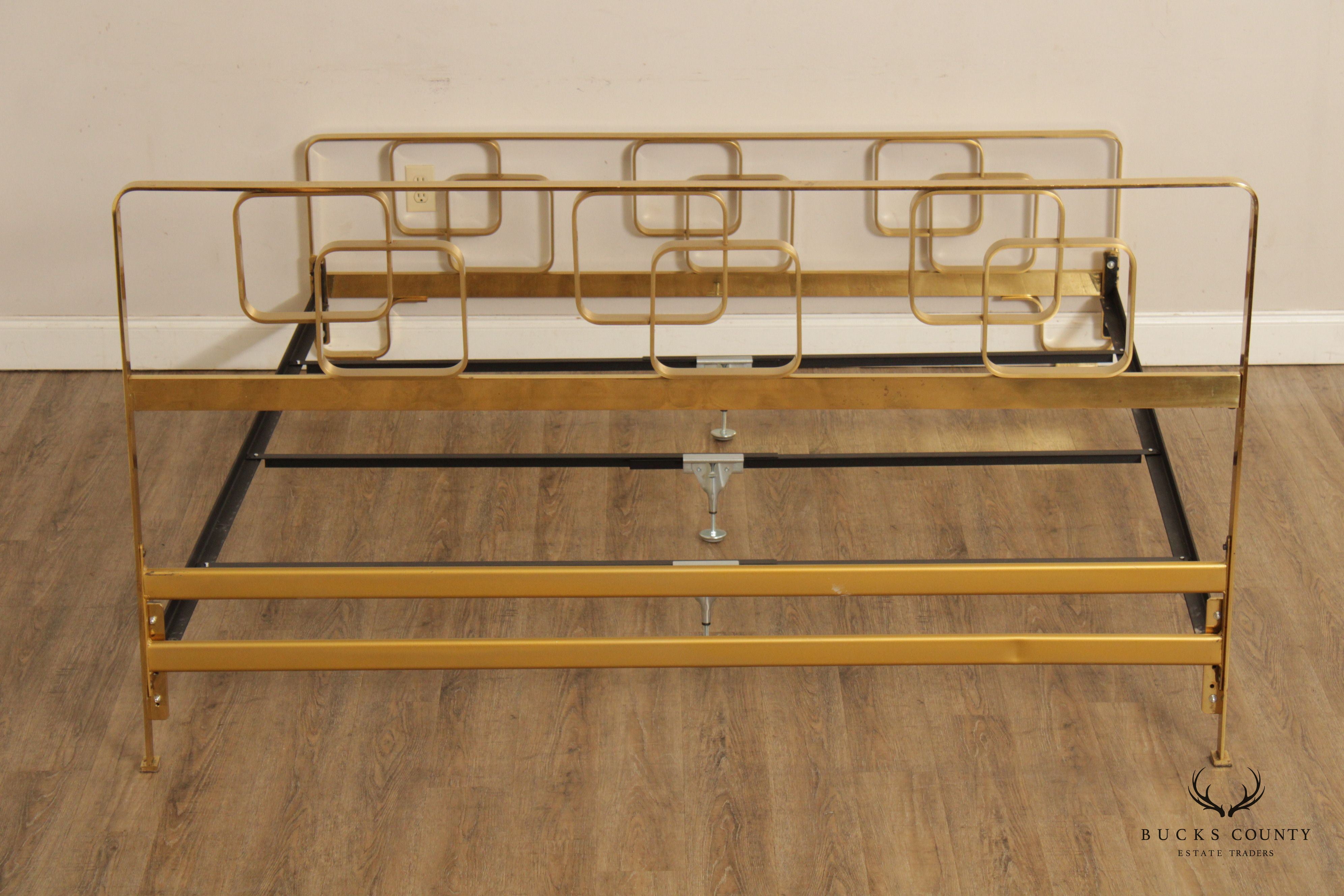 Italian Hollywood Regency Brass King Bed Frame