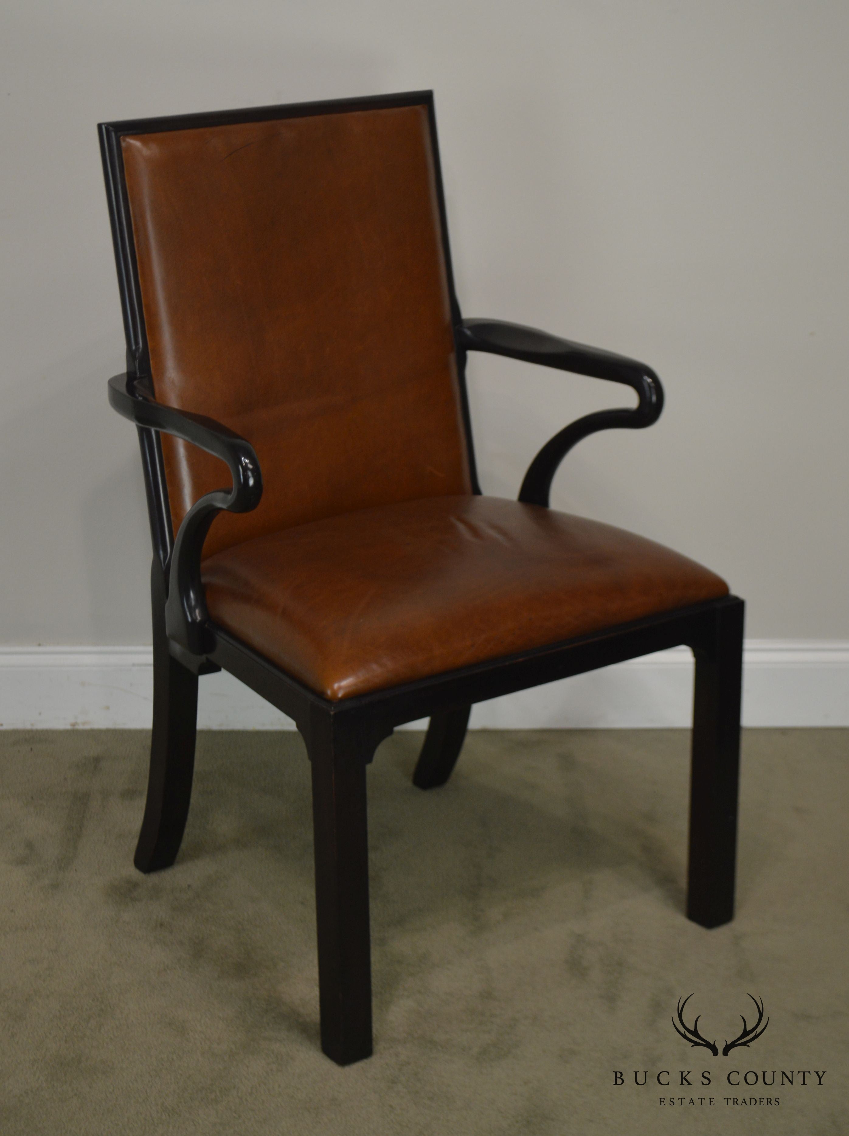 George II Style Quality Brown Leather Armchair