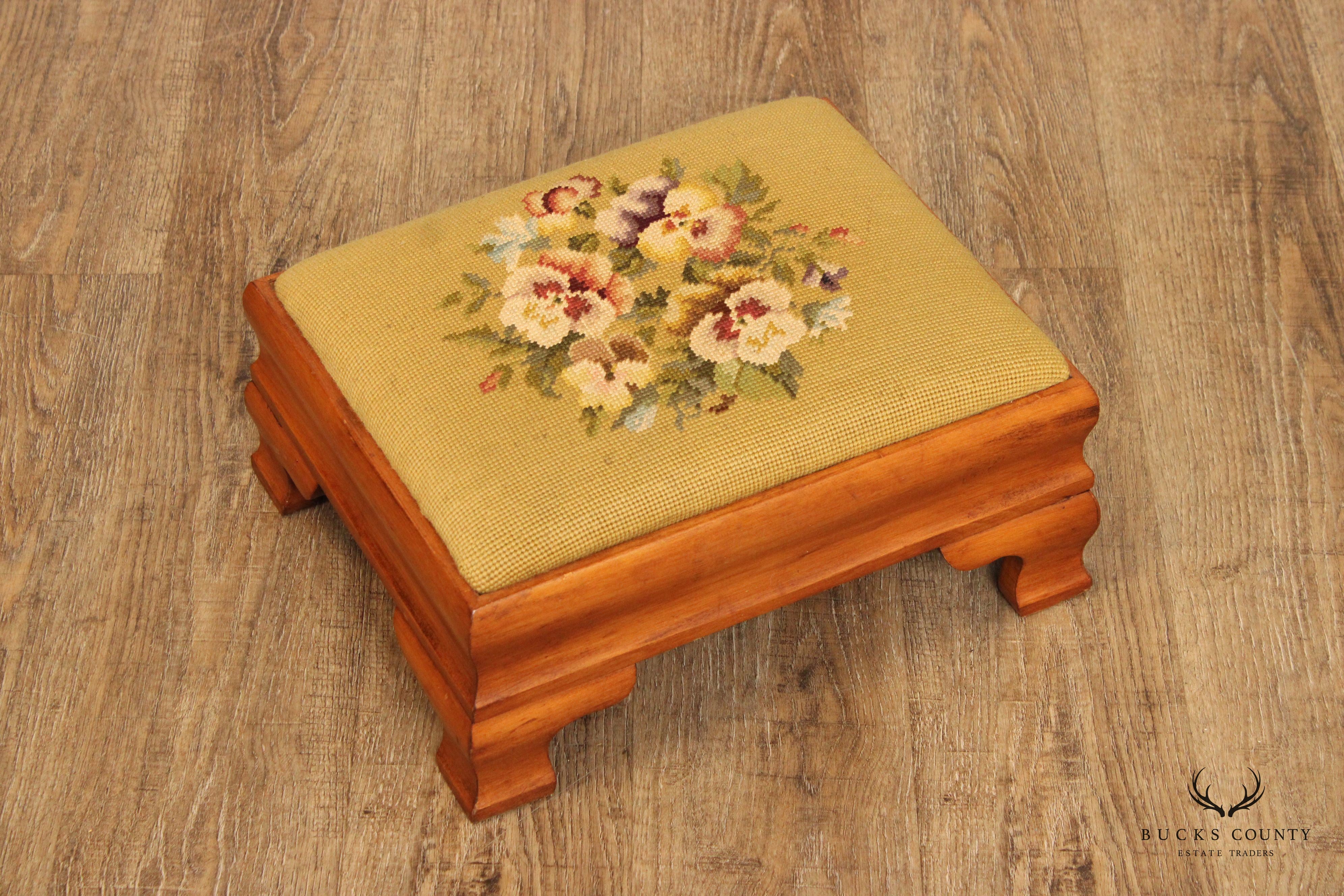 Empire Style Antique  Needlepoint Footstool