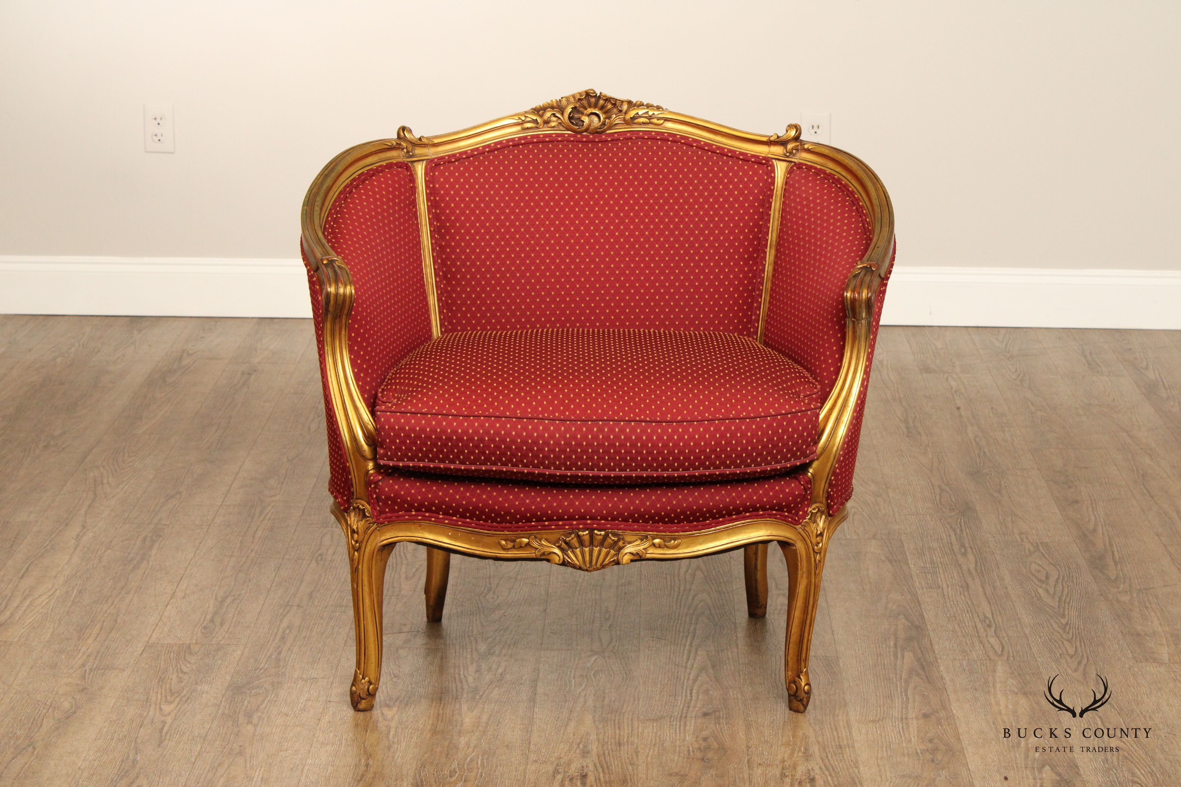 French Louis XV Style Carved Giltwood Marquise Bergere Armchair