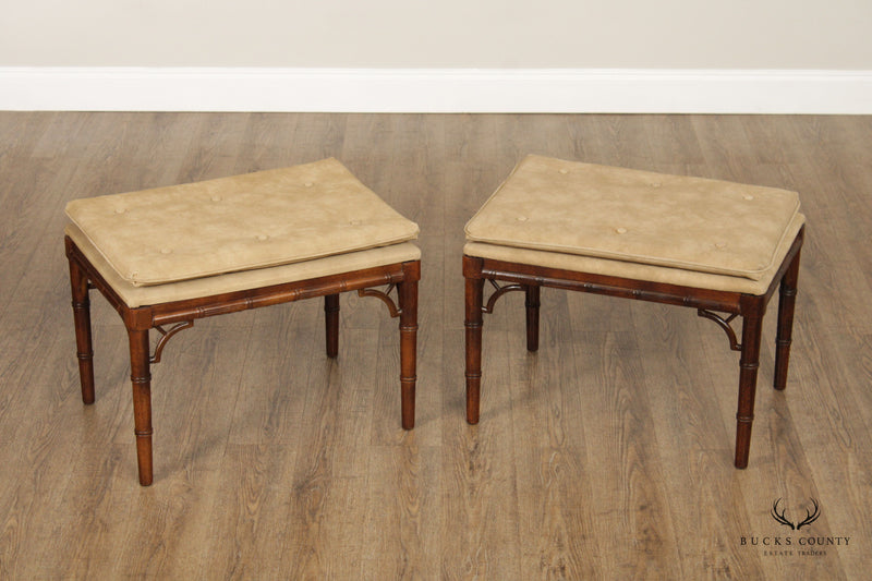Chinese Chippendale Style Pair of Faux Bamboo Benches or Stools